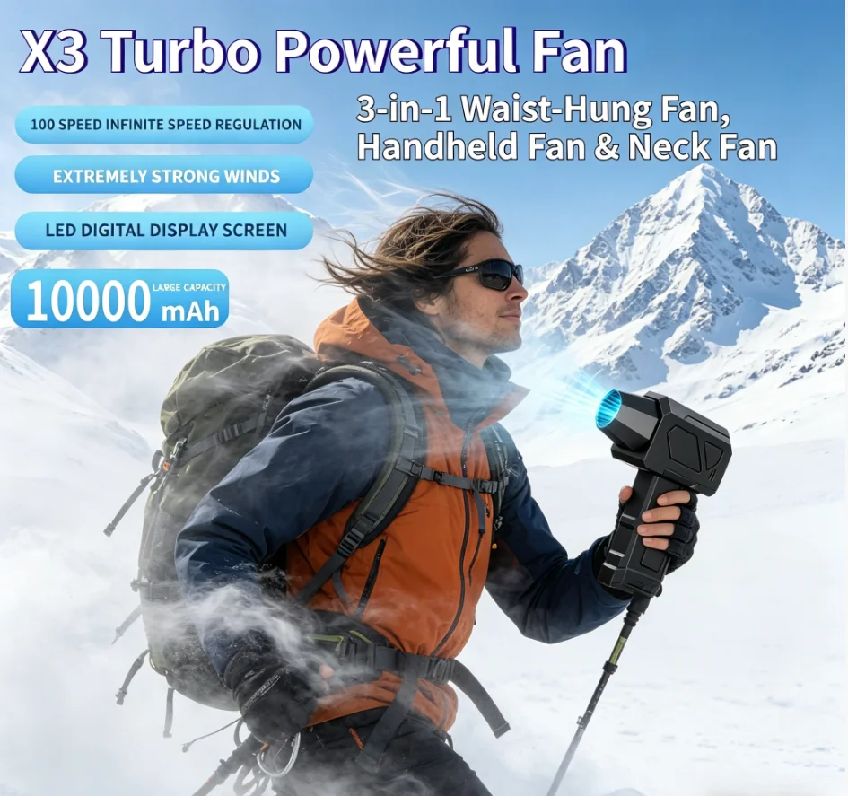3-in-1 Turbo Cooling Fan, Super Wind High Speed, Outdoor Handheld Neck Waist Portable Mini Fan
3-in-1 Turbo Cooling Fan, Super Wind High Speed, Outdoor Handheld Neck Waist Portable Mini Fan