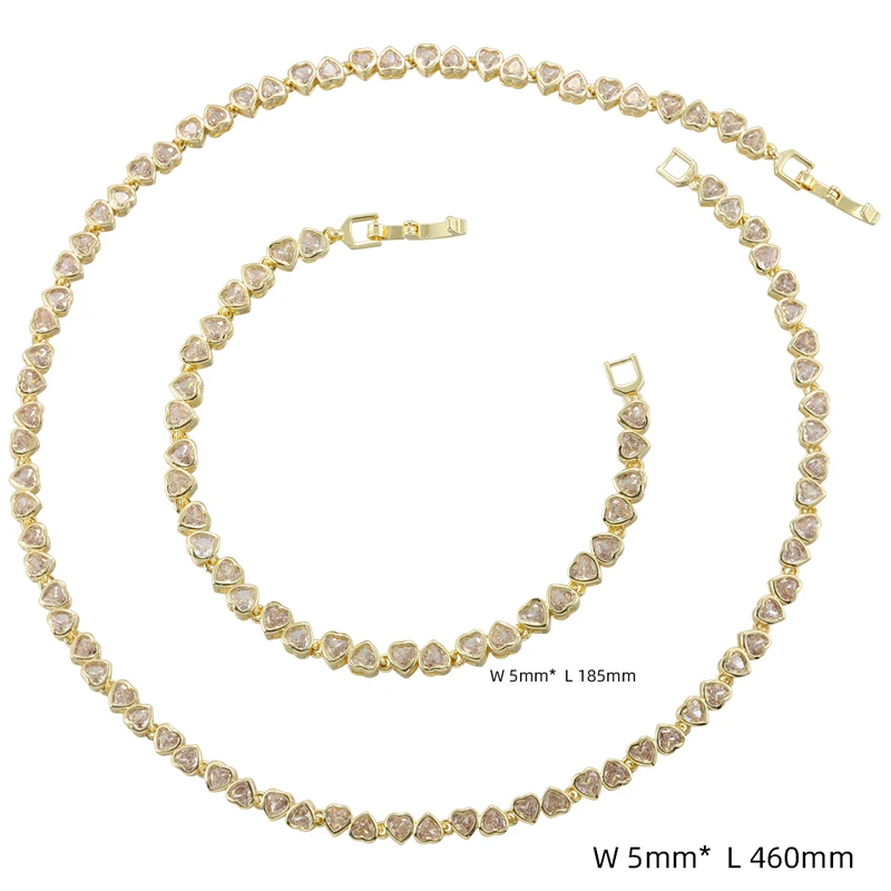 Heart-shaped Zirconia Bracelet&Necklace Set with Folding Clasp Gold-Plated Brass Metal Minimalist Tennis Chain Jewelry:VL796
Heart-shaped Zirconia Bracelet&Necklace Set with Folding Clasp Gold-Plated Brass Metal Minimalist Tennis Chain Jewelry:VL796