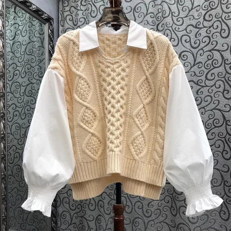 High Quality New Sweaters 2025 Spring Autumn Pullovers Women Turn-down Collar Cotton Knitted Patchwork Long Sleeve Jumpers
High Quality New Sweaters 2025 Spring Autumn Pullovers Women Turn-down Collar Cotton Knitted Patchwork Long Sleeve Jumpers