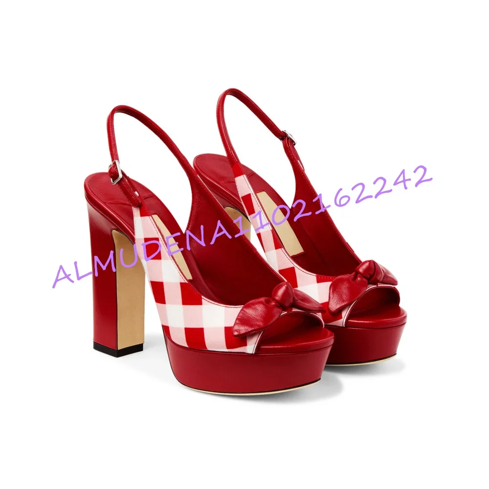 Women Red White Plaid Peep Toe Platform Block Heel Sandals Leather Bow Ankle Strap Buckle High Heels Summer Casual Dress Shoes
Women Red White Plaid Peep Toe Platform Block Heel Sandals Leather Bow Ankle Strap Buckle High Heels Summer Casual Dress Shoes