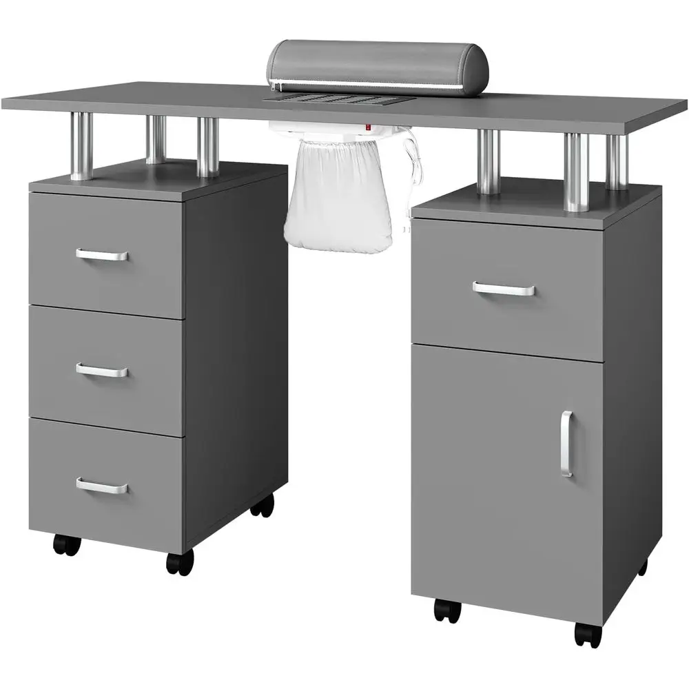 Manicure Desk with Dust Collector, Hand Rest, Storage Cabinet, 4 Drawers, Lockable Wheels - Grey
Manicure Desk with Dust Collector, Hand Rest, Storage Cabinet, 4 Drawers, Lockable Wheels - Grey