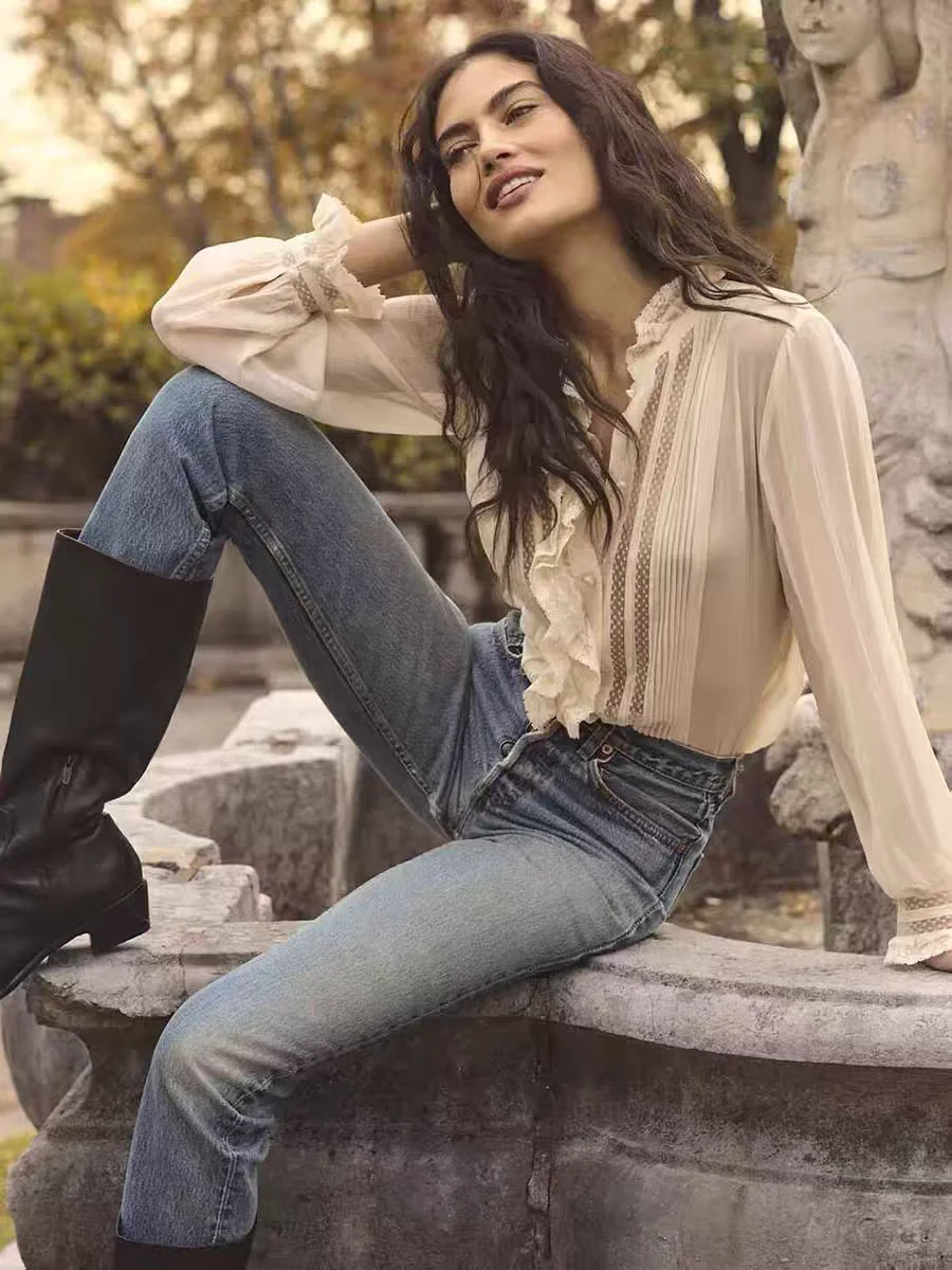 French Style Loose Fit Silk Shirt Stand Collar Breathable Crinkled Lace Hem Slimming Fashionable Top Women's Premium Clothing
French Style Loose Fit Silk Shirt Stand Collar Breathable Crinkled Lace Hem Slimming Fashionable Top Women's Premium Clothing