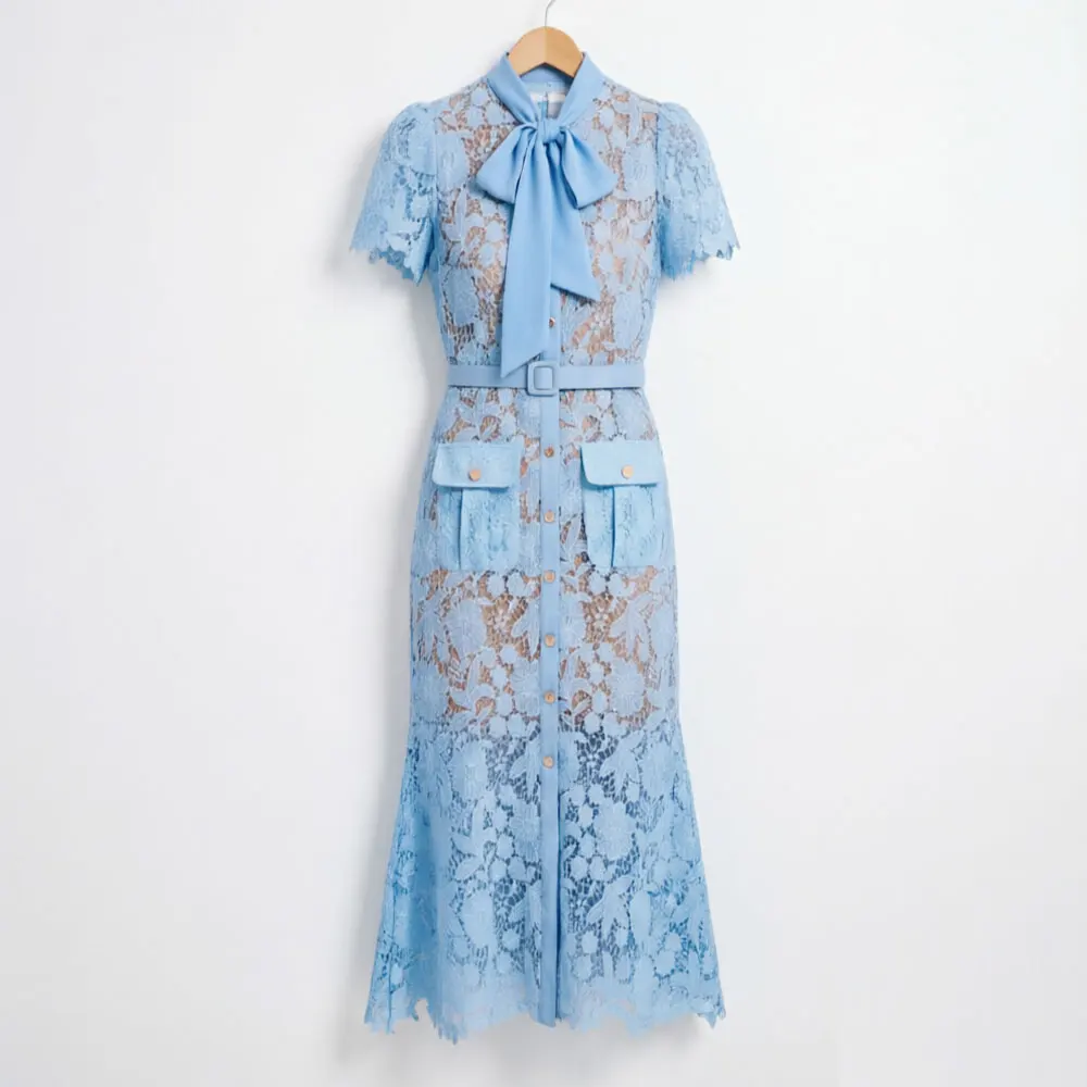 Embroidered Lace Formal Evening Dresses Women's Bow Hollow Out Belted Short Sleeve Mermaid Dress Summer Midi Vestidos Holiday
Embroidered Lace Formal Evening Dresses Women's Bow Hollow Out Belted Short Sleeve Mermaid Dress Summer Midi Vestidos Holiday