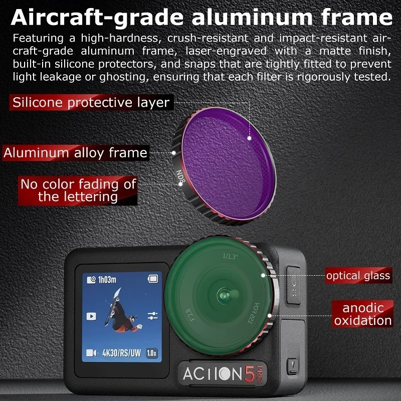 For DJI Osmo Action 5 ND 8/16/32/ CPL UV Lens Filter Aluminum Frame Multi Coated HD Optical Glass Glass Cover Protector
For DJI Osmo Action 5 ND 8/16/32/ CPL UV Lens Filter Aluminum Frame Multi Coated HD Optical Glass Glass Cover Protector