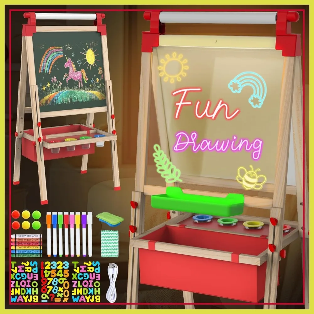 Light Up Wooden Drawing Easel with Paper Roll & Magnetic Board for Kids
Light Up Wooden Drawing Easel with Paper Roll & Magnetic Board for Kids