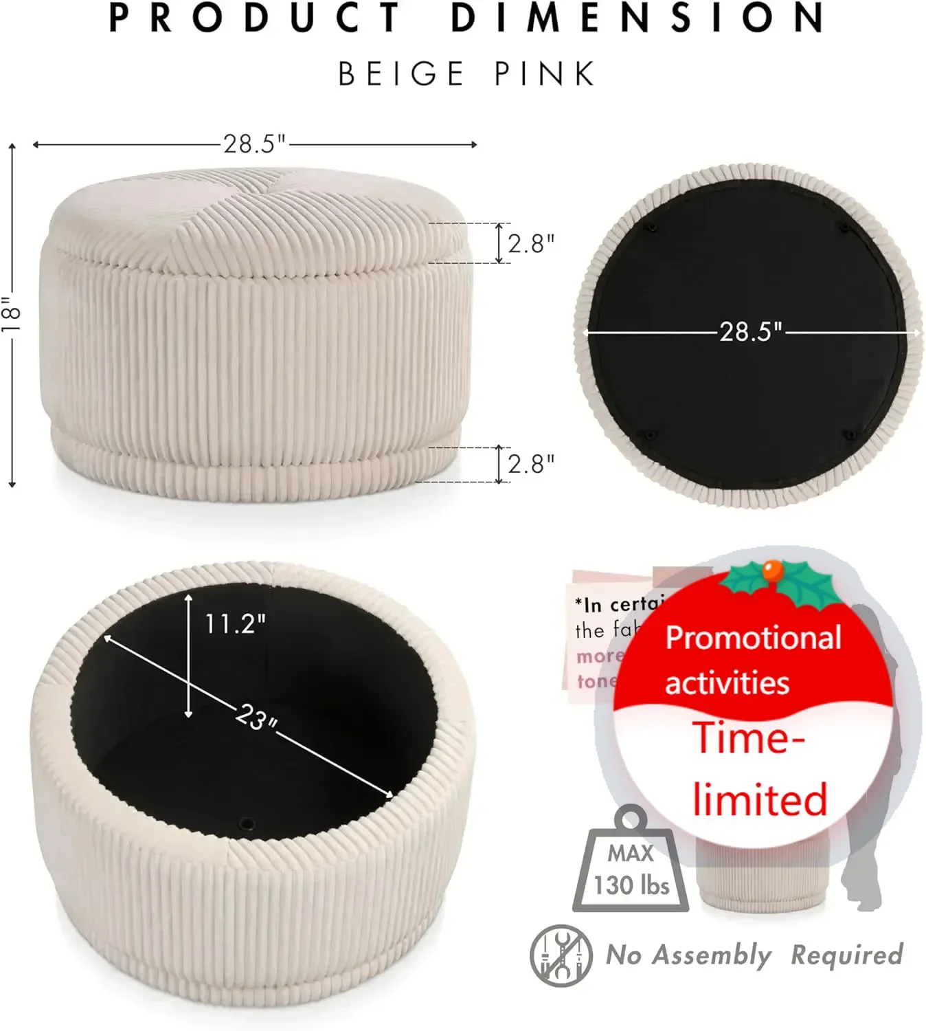 Hot SoldModern Chenille 29-inch Round Storage Ottoman with Flip Top, Upholstered Footstool, Circle Coffee Tabl Beige Pink
Hot SoldModern Chenille 29-inch Round Storage Ottoman with Flip Top, Upholstered Footstool, Circle Coffee Tabl Beige Pink