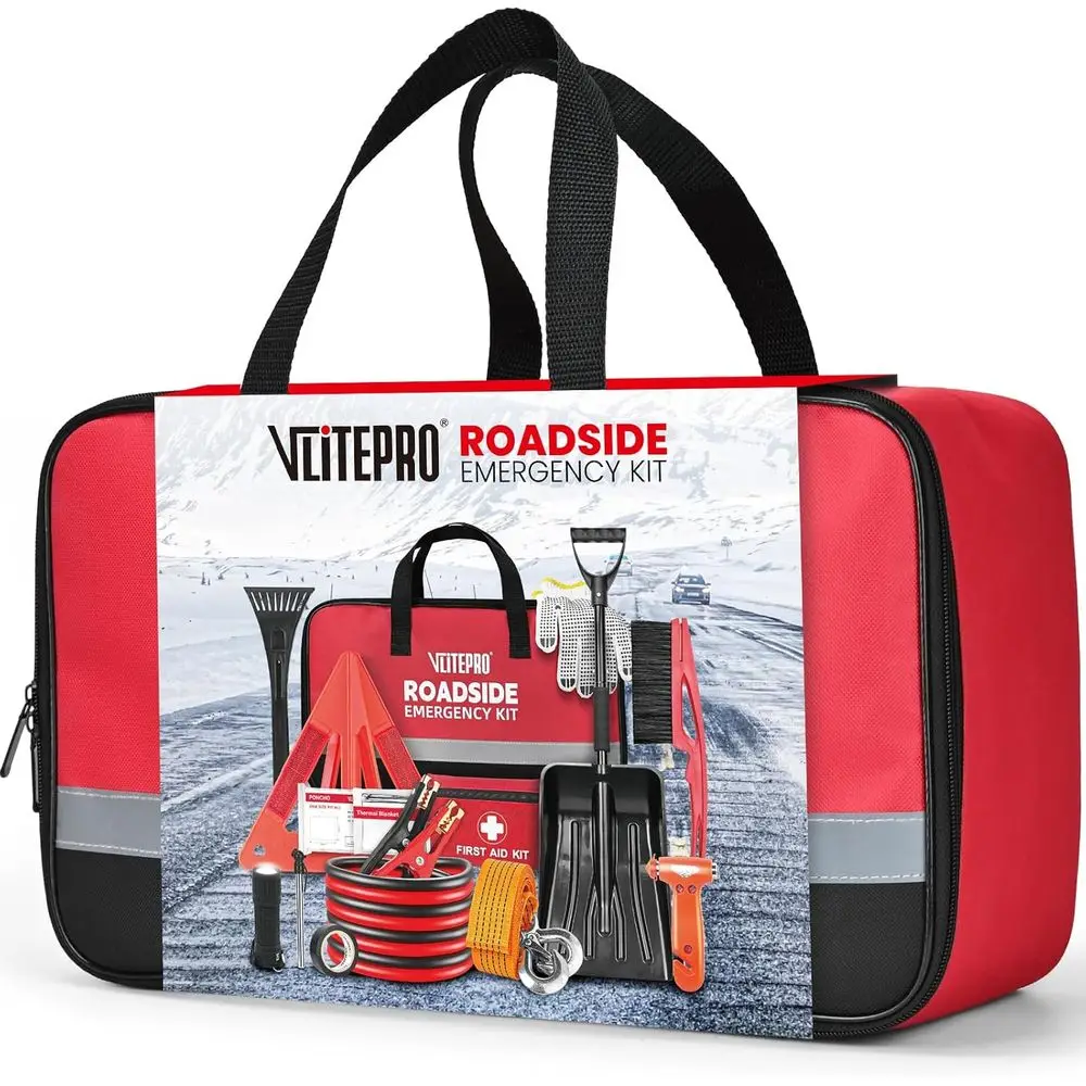 Emergency Car Kit with Jumper Cables, Shovel, Tow Strap, Safety Essentials for Road Trips
Emergency Car Kit with Jumper Cables, Shovel, Tow Strap, Safety Essentials for Road Trips
