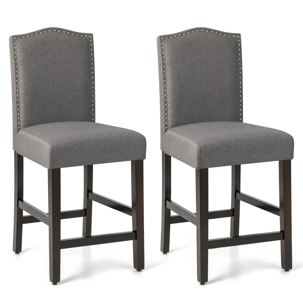 Set of 2 Upholstered Bar Stools 25" Counter Height W/ Rubber Wood Legs Grey
Set of 2 Upholstered Bar Stools 25" Counter Height W/ Rubber Wood Legs Grey