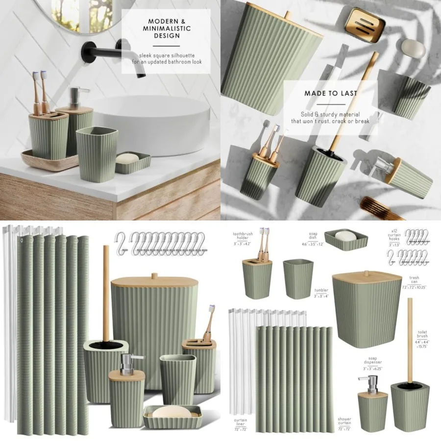 Bathroom Accessories Set - Bathroom Set, Bathroom Accessory Set, Shower Curtain Set, Toilet Brush, Trash Can and Soap Dispenser
Bathroom Accessories Set - Bathroom Set, Bathroom Accessory Set, Shower Curtain Set, Toilet Brush, Trash Can and Soap Dispenser