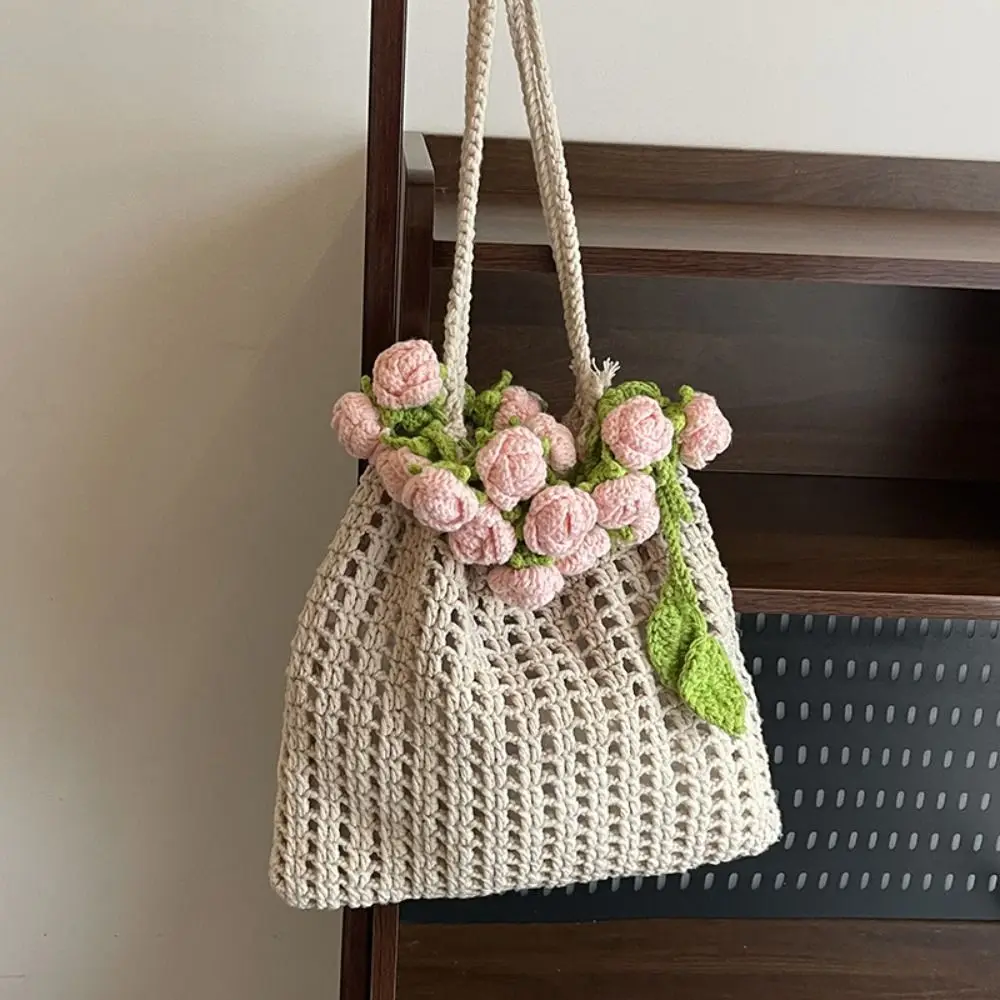 Bohemian Rose Bouquet Weave Bag Crochet Cotton Rope Knitted Flower Shoulder Bag Storage Bag Large Capacity Rose Beach Bucket Bag 
Bohemian Rose Bouquet Weave Bag Crochet Cotton Rope Knitted Flower Shoulder Bag Storage Bag Large Capacity Rose Beach Bucket Bag