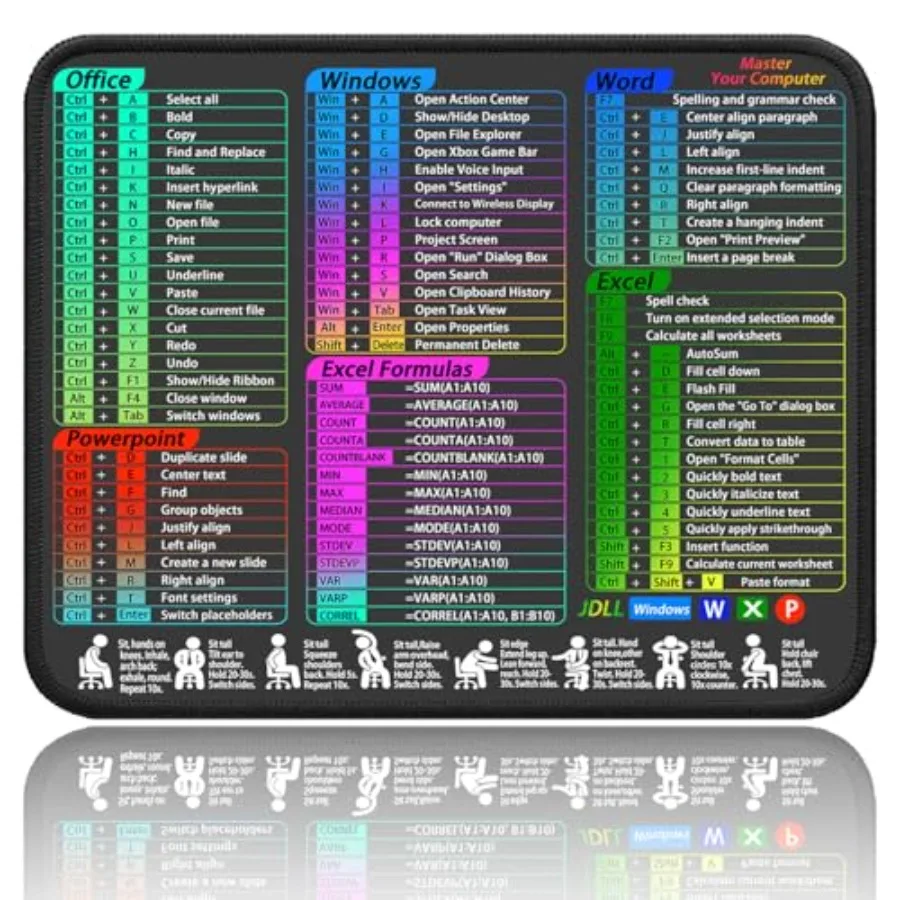 Mouse Pad for Excel/Word/PowerPoint/Windows Shortcuts Small Excel Cheat Sheet Desk Pad 11.8"x9.8" Portable Computer Mousepad Ga
Mouse Pad for Excel/Word/PowerPoint/Windows Shortcuts Small Excel Cheat Sheet Desk Pad 11.8"x9.8" Portable Computer Mousepad Ga