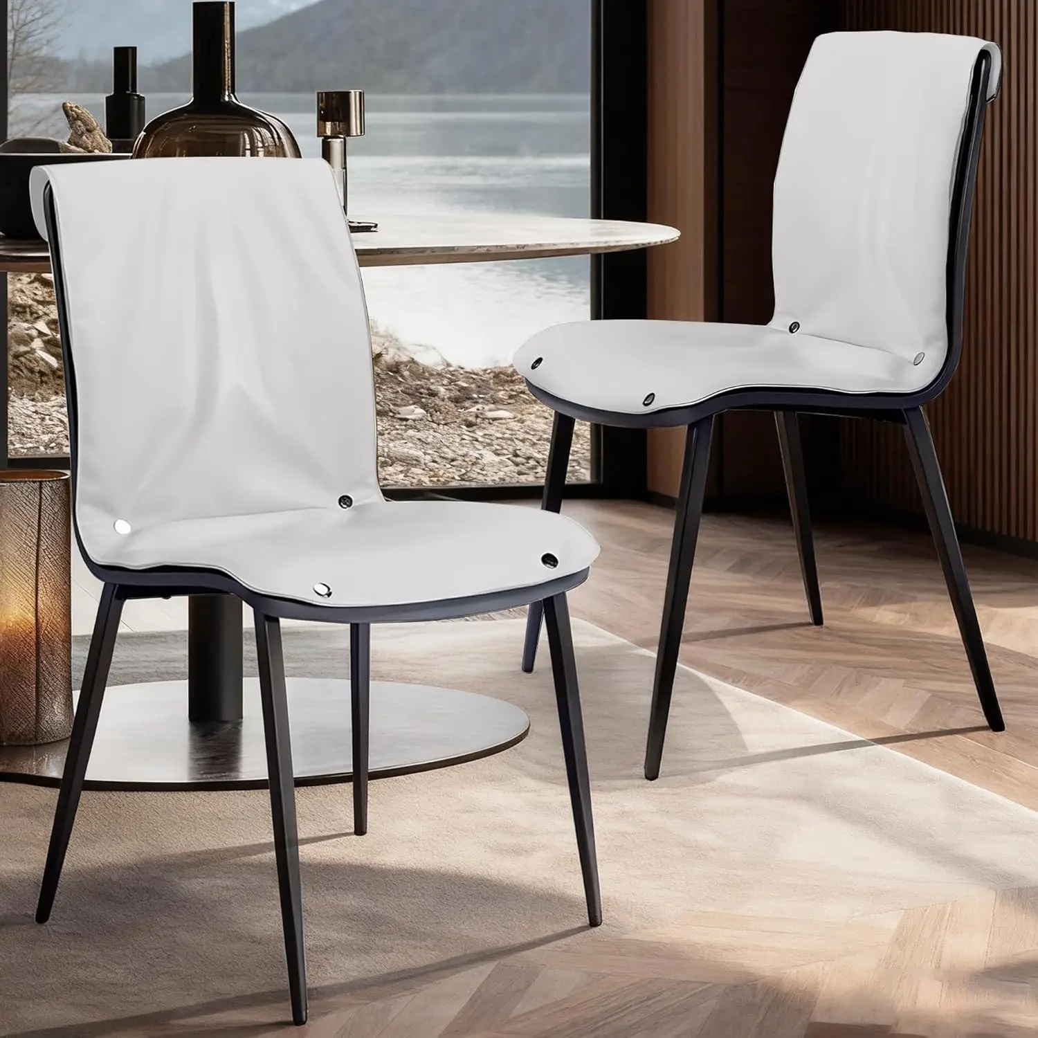 Комплект из 2 белых обеденных стульев для кухни и столовой, удобные стулья с обивкой из искусственной кожи, прочный металлический каркас, возможность индивидуальной настройки
Комплект из 2 белых обеденных стульев для кухни и столовой, удобные стулья с обивкой из искусственной кожи, прочный металлический каркас, возможность индивидуальной настройки