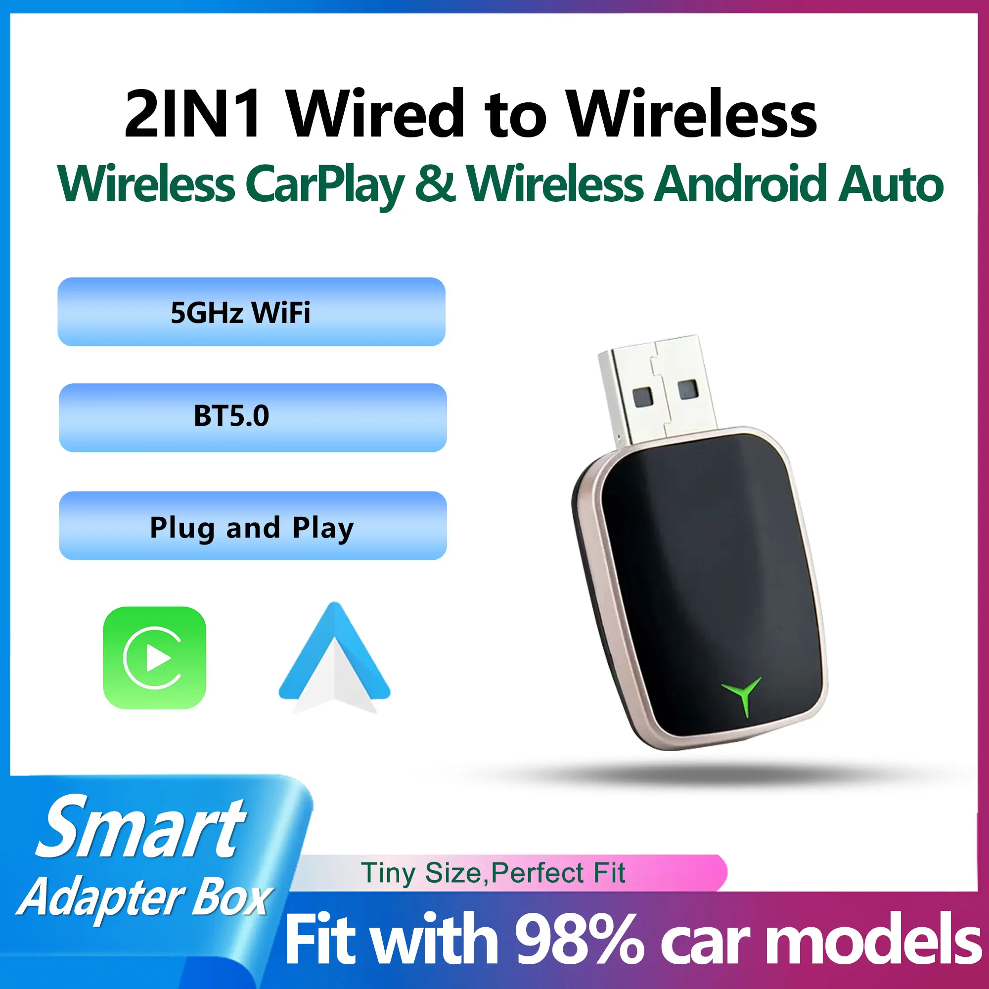 2 in 1 Plug & Play Wireless CarPlay Android Auto Adapter Dongle USB-A/C Support for iOS 10+ Android 11+ Vehicle
2 in 1 Plug & Play Wireless CarPlay Android Auto Adapter Dongle USB-A/C Support for iOS 10+ Android 11+ Vehicle
