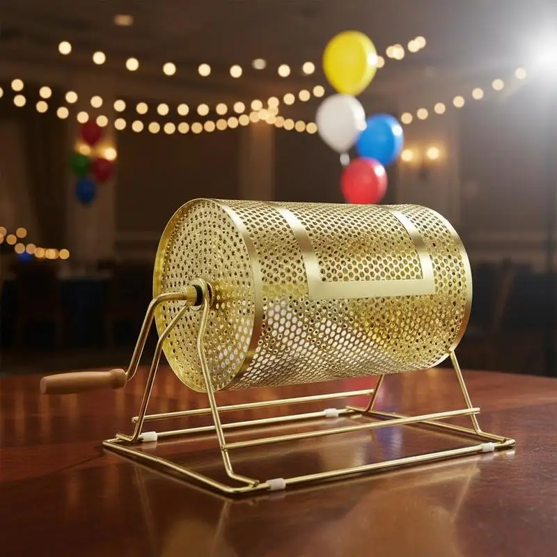 Lottery Cylinder 12 x 8 Inch For Fundraising Party Gathering, Brass Plated Metal Large Capacity Rotating Case Wooden Handle Holds 2500 Tickets 100 Balls
Lottery Cylinder 12 x 8 Inch For Fundraising Party Gathering, Brass Plated Metal Large Capacity Rotating Case Wooden Handle Holds 2500 Tickets 100 Balls