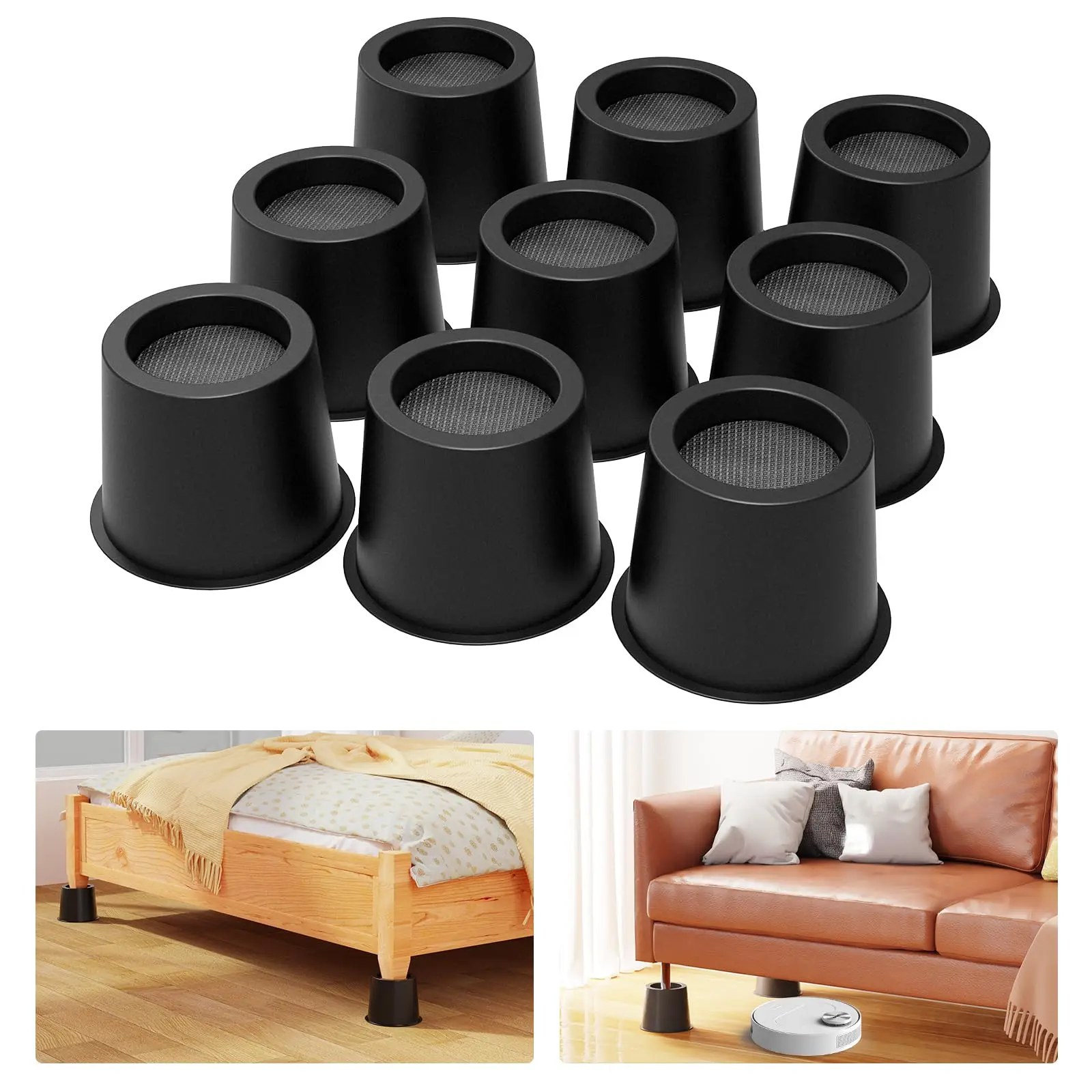 9-Pack Black 4-Inch Heavy-Duty Furniture Risers For Bed, Sofa, Table – Supports Up To 1500 Lbs
9-Pack Black 4-Inch Heavy-Duty Furniture Risers For Bed, Sofa, Table – Supports Up To 1500 Lbs