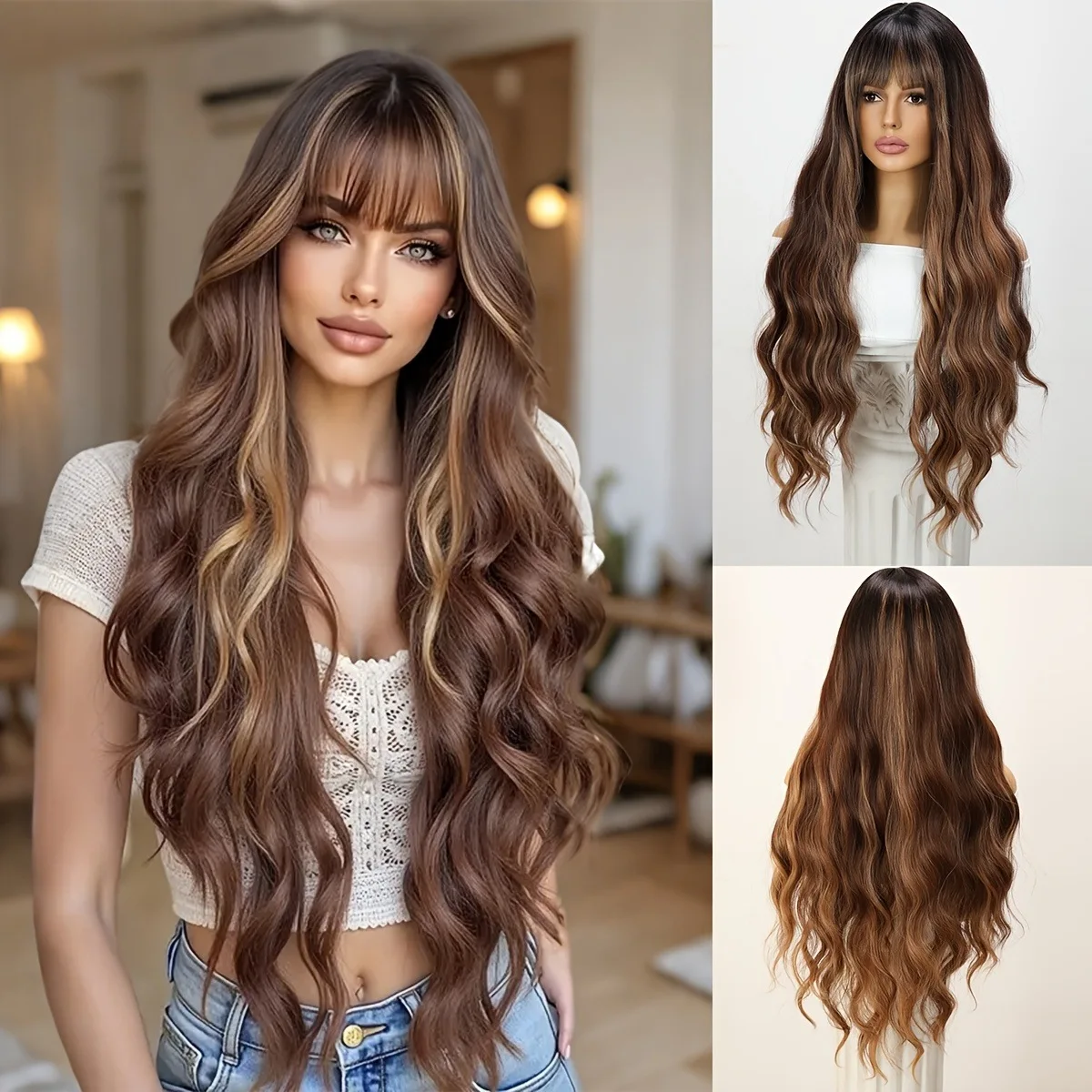 European and American fashion wigs coffee color highlights gradual change curly wigs popular fake 
European and American fashion wigs coffee color highlights gradual change curly wigs popular fake