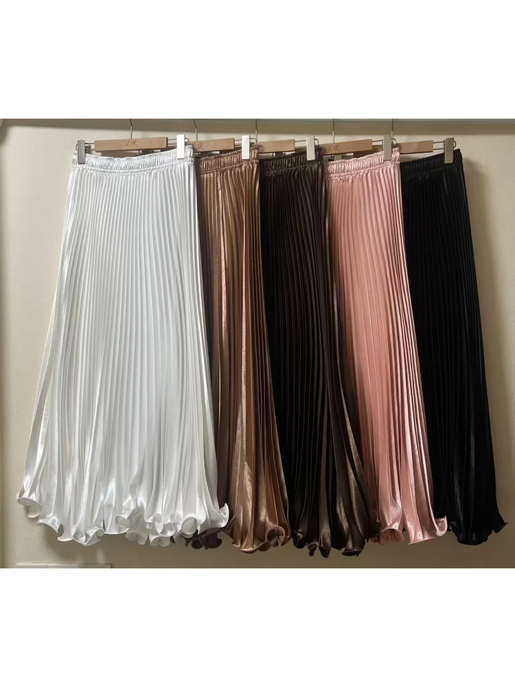 Long Satin Pleated Skirt A-Line Half-length Glossy Cloud Wide Hem Simple Style Summer Women's High Waist Polyester Fiber
Long Satin Pleated Skirt A-Line Half-length Glossy Cloud Wide Hem Simple Style Summer Women's High Waist Polyester Fiber