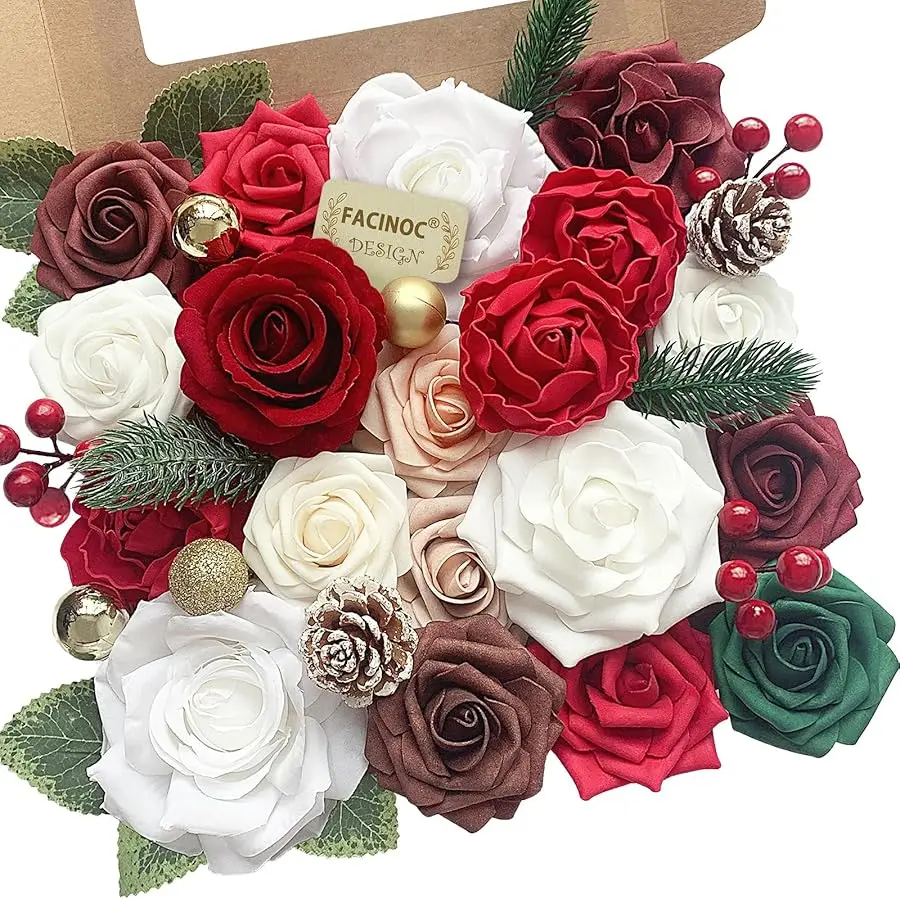 Christmas Artificial Flowers Red Burgundy Roses Bouquet for DIY Xmas Wreath Bridal Wedding Shower Decorations Party Table Center
Christmas Artificial Flowers Red Burgundy Roses Bouquet for DIY Xmas Wreath Bridal Wedding Shower Decorations Party Table Center