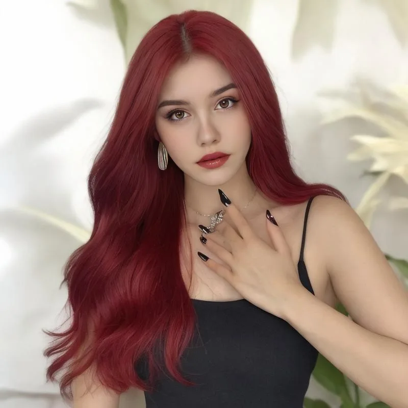New wine red long curly hair synthetic wig | fashion fluffy big wave micro roll breathable wig
New wine red long curly hair synthetic wig | fashion fluffy big wave micro roll breathable wig