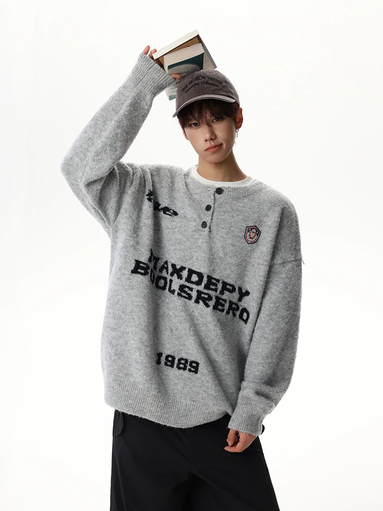 Retro American College Sle Letter Embroidery Trendy Brand Collar Sweater ex Loose Lazy Sle Layering Knitwear
Retro American College Sle Letter Embroidery Trendy Brand Collar Sweater ex Loose Lazy Sle Layering Knitwear