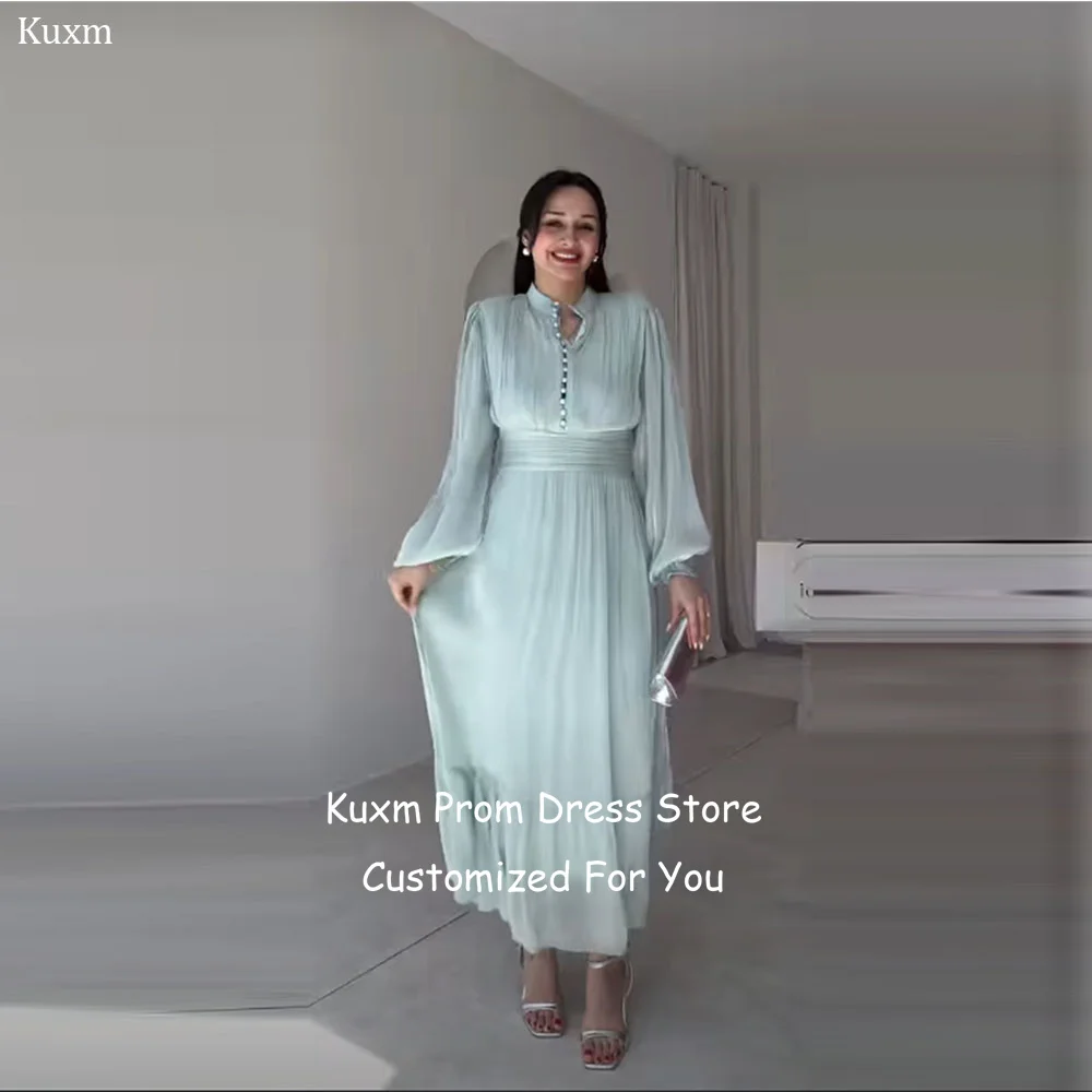 Kuxm Chiffon Formal Evening Dresses Long Sleeves Buttons Elegant Vestidos De Fiesta Ankle Length High Neck Dress Customized
Kuxm Chiffon Formal Evening Dresses Long Sleeves Buttons Elegant Vestidos De Fiesta Ankle Length High Neck Dress Customized