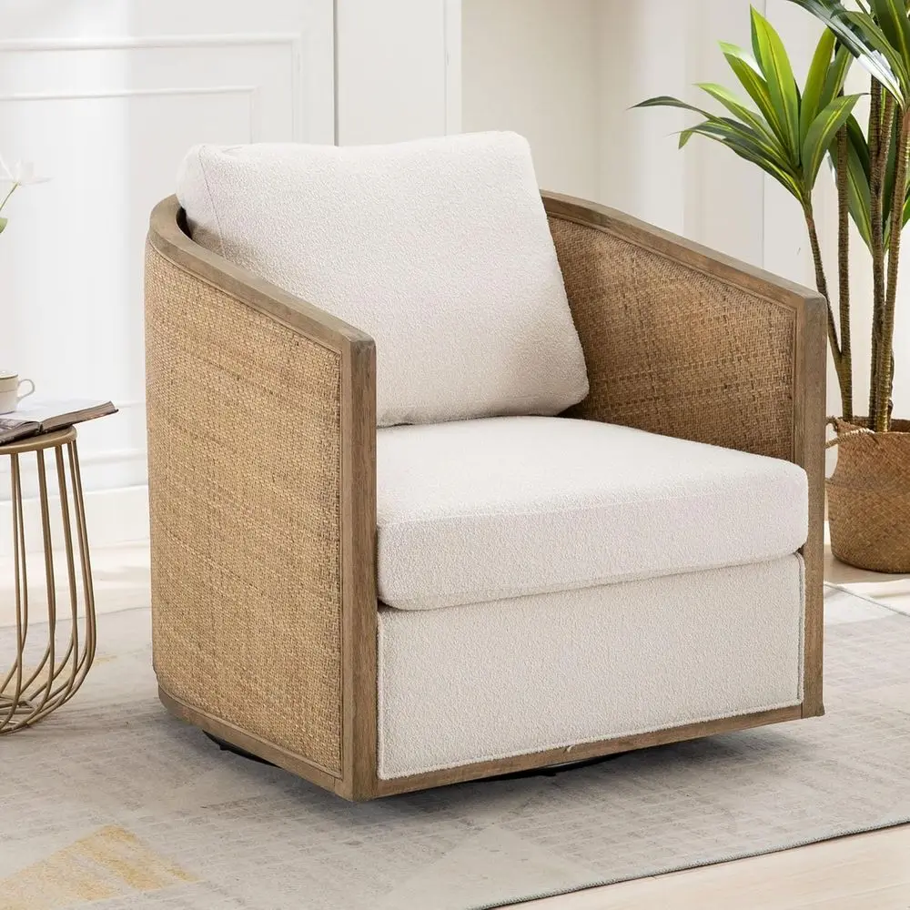 Rattan Swivel Armchair - Comfortable Barrel Chair for Living Room, Bedroom, or Office in Brown Beige-Boucle Fabric
Rattan Swivel Armchair - Comfortable Barrel Chair for Living Room, Bedroom, or Office in Brown Beige-Boucle Fabric