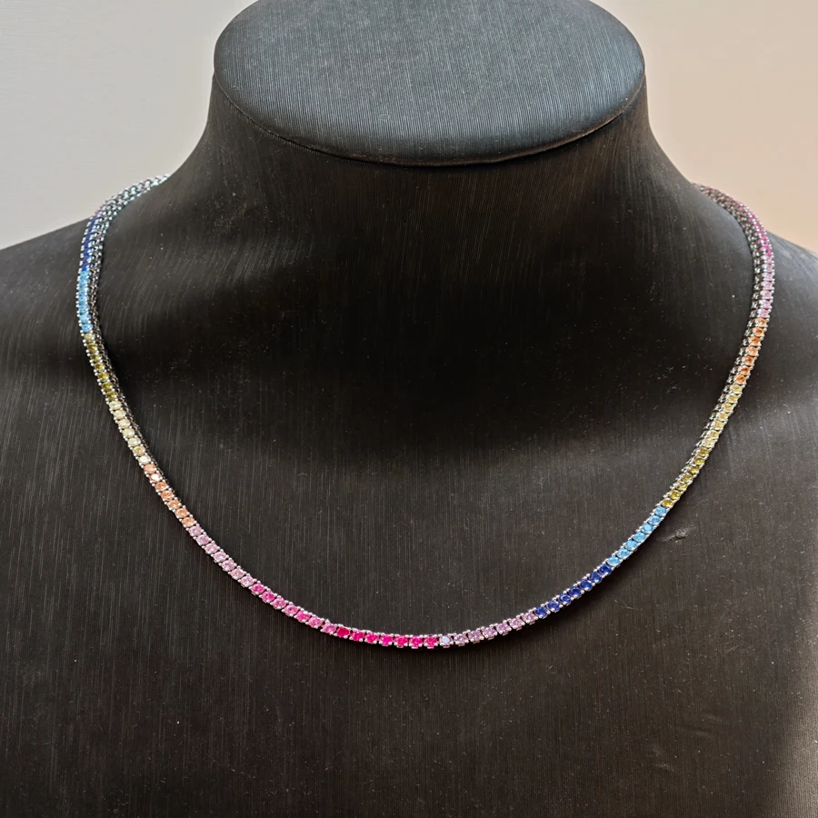 2mm Rainbow Tennis Chain Set 925 Sterling Silver Bracelet Neckalce for Women Hip Hop Fashion Jewelry New 2025
2mm Rainbow Tennis Chain Set 925 Sterling Silver Bracelet Neckalce for Women Hip Hop Fashion Jewelry New 2025