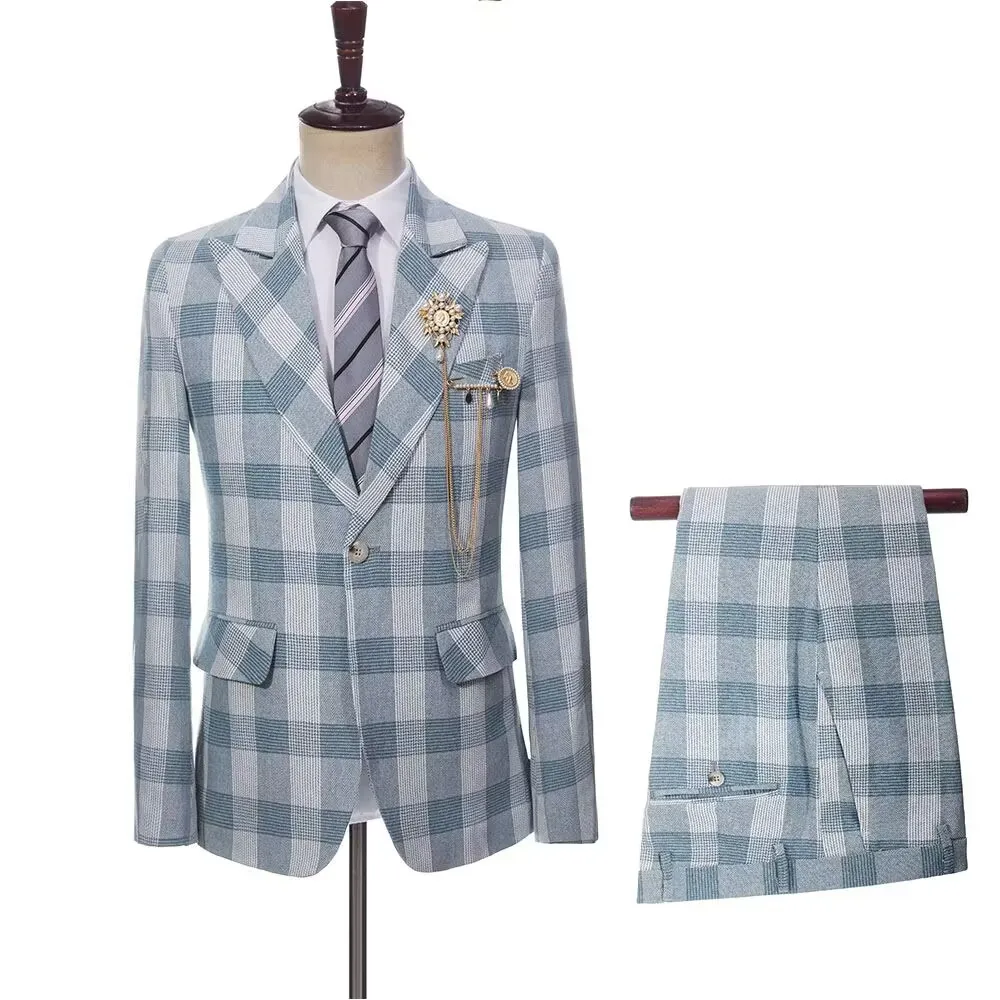 2023 New Men's Suits 2 Pcs Set Jacket Pants High Quality Business Linen Light Blue Stripe Plaid Wedding Groom Tuxedo
2023 New Men's Suits 2 Pcs Set Jacket Pants High Quality Business Linen Light Blue Stripe Plaid Wedding Groom Tuxedo