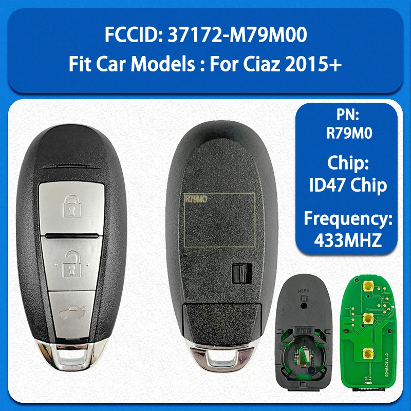 CN048018 Aftermarket Smart Remote Control Key 2 Buttons 433MHZ ID47 Chip FCC 37172-M79M00 R79M0 Keyless Go For Ciaz 2015+
CN048018 Aftermarket Smart Remote Control Key 2 Buttons 433MHZ ID47 Chip FCC 37172-M79M00 R79M0 Keyless Go For Ciaz 2015+