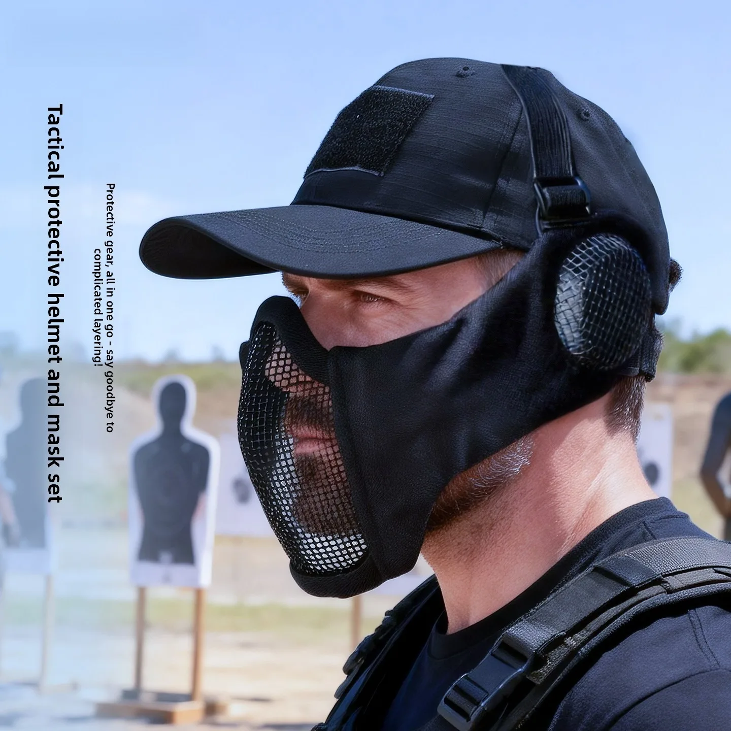 2 in 1 Tactical Steel Mesh Half Face Mask with Ear Protection Baseball Cap for CS Training
2 in 1 Tactical Steel Mesh Half Face Mask with Ear Protection Baseball Cap for CS Training