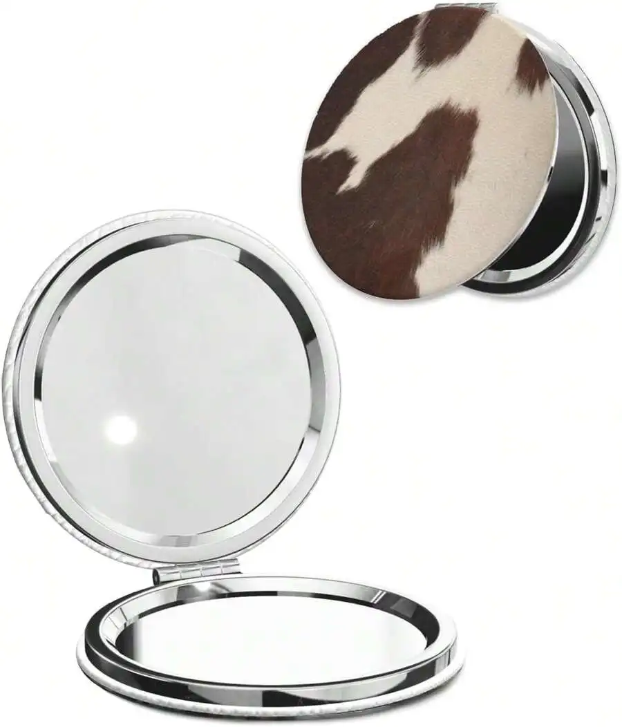 Portable Round Compact Mirror With 1X And 2X Magnification, PU Leather Cow Print Cover For Handbag Travel
Portable Round Compact Mirror With 1X And 2X Magnification, PU Leather Cow Print Cover For Handbag Travel