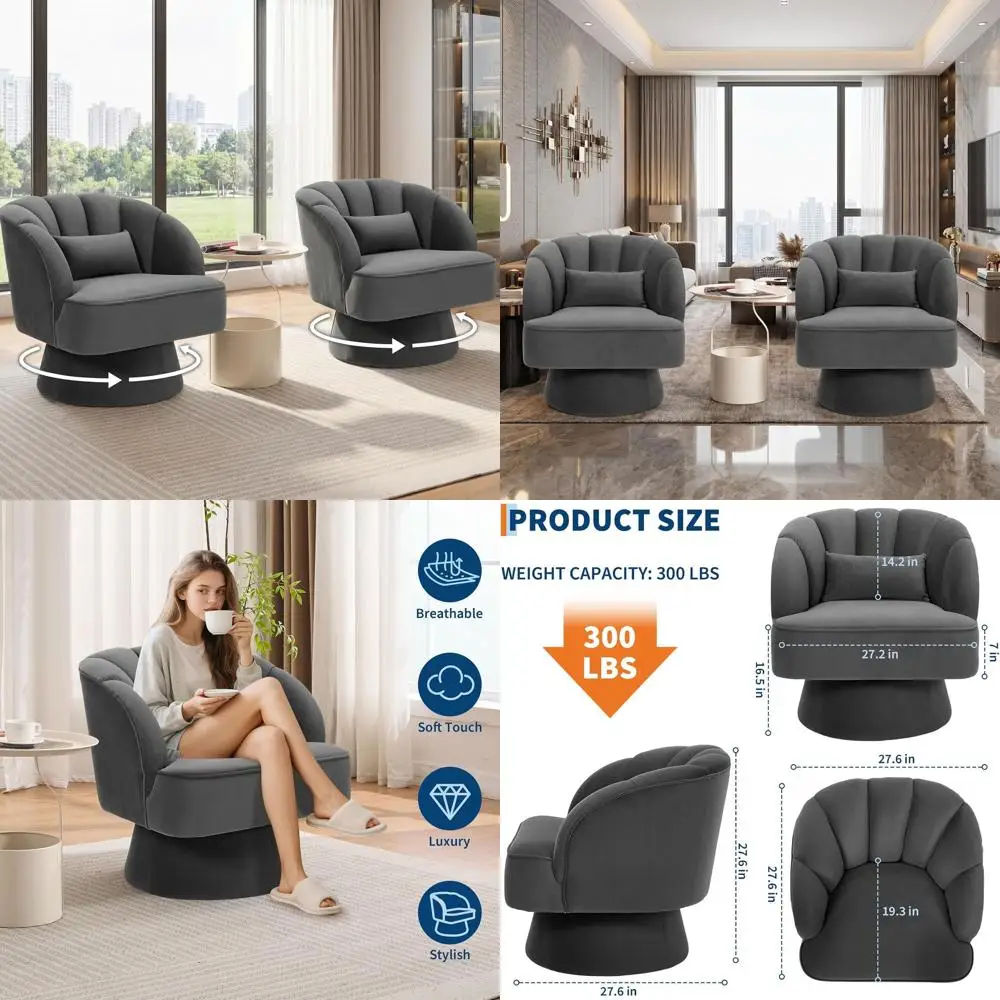 360° Swivel Velvet Armchair with Striped Back and Plush Seat for Lounge, Living Room, or Reading Nook
360° Swivel Velvet Armchair with Striped Back and Plush Seat for Lounge, Living Room, or Reading Nook