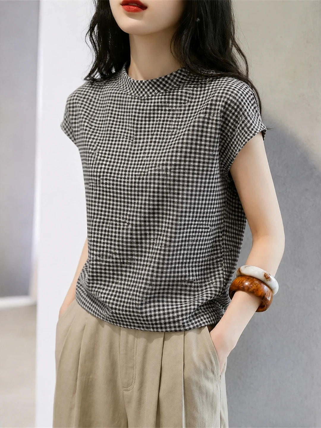 Chic Korean Design Checkered Color Block Short Sleeve Unique Shirt Women's Fashionable Summer Top Ageless Stylish Korean Style
Chic Korean Design Checkered Color Block Short Sleeve Unique Shirt Women's Fashionable Summer Top Ageless Stylish Korean Style