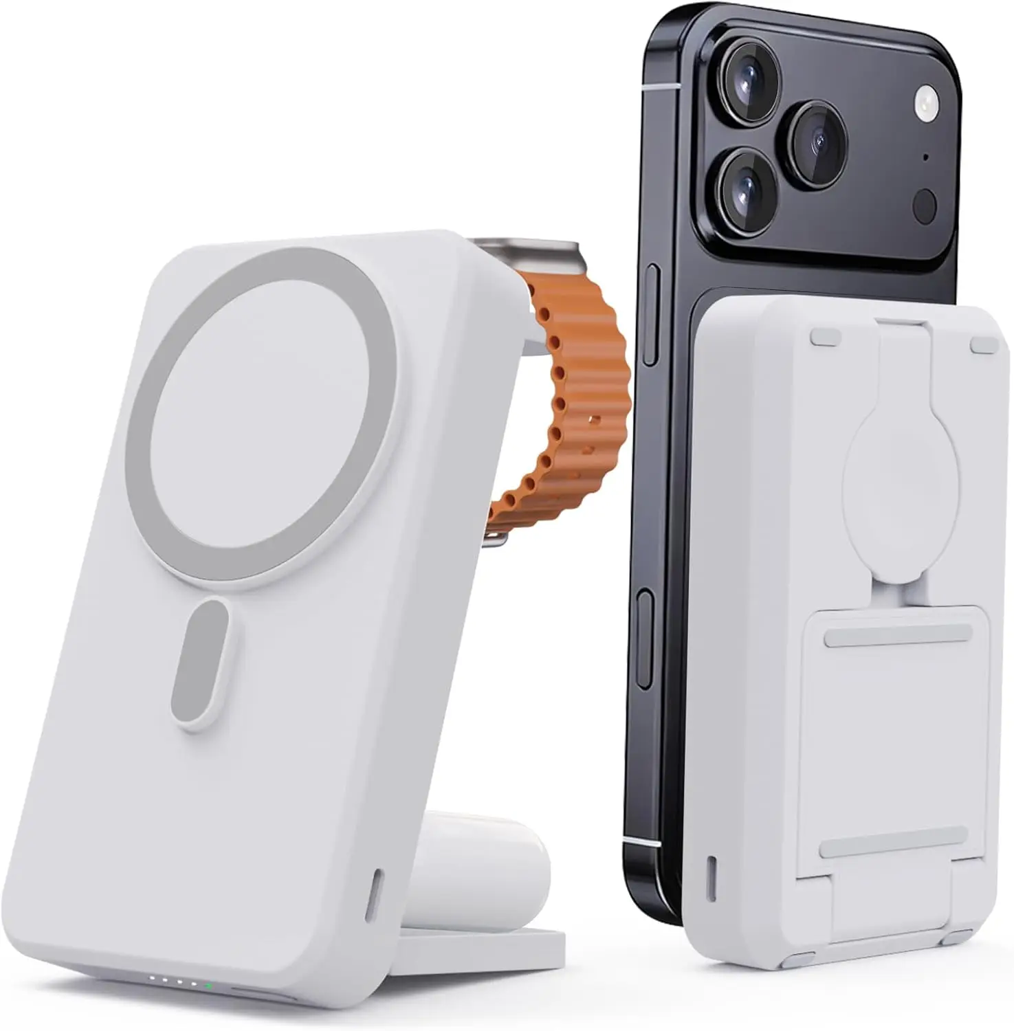 3-in-1 Foldable 10000mAh Wireless Power Bank, MagSafe Charger for iPhone 16/15/14/13/12, iWatch, AirPods, White
3-in-1 Foldable 10000mAh Wireless Power Bank, MagSafe Charger for iPhone 16/15/14/13/12, iWatch, AirPods, White