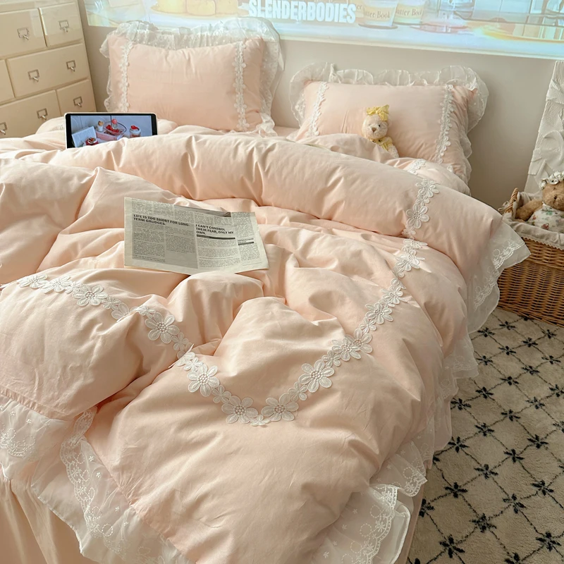 Korean Princess Style Lace Bedding Set 100% Cotton Double Queen King Size Duvet Cover Bed Sheet/Fitted Sheet Pillowcases 4Pcs
Korean Princess Style Lace Bedding Set 100% Cotton Double Queen King Size Duvet Cover Bed Sheet/Fitted Sheet Pillowcases 4Pcs