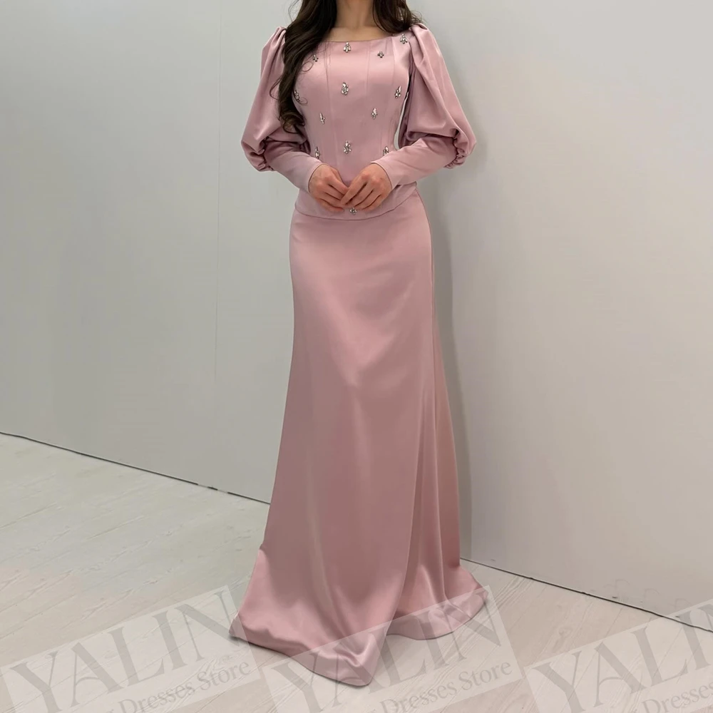 Women's A-line Evening Dresses Floor-length Scoop-neck Full Sleeve Prom Dresses Fashion Crystal Simple Draped Customized Gowns
Women's A-line Evening Dresses Floor-length Scoop-neck Full Sleeve Prom Dresses Fashion Crystal Simple Draped Customized Gowns