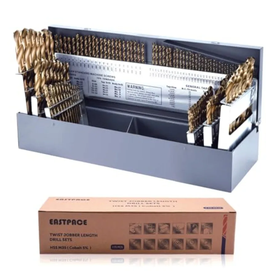 M35 Bit Set, Twist Jobber Drill Bit Kit for Stainl Steel, Hard Metal and Wood Plastic with Indexed Metal Case A-Z, 1-60, 1/16 I
M35 Bit Set, Twist Jobber Drill Bit Kit for Stainl Steel, Hard Metal and Wood Plastic with Indexed Metal Case A-Z, 1-60, 1/16 I