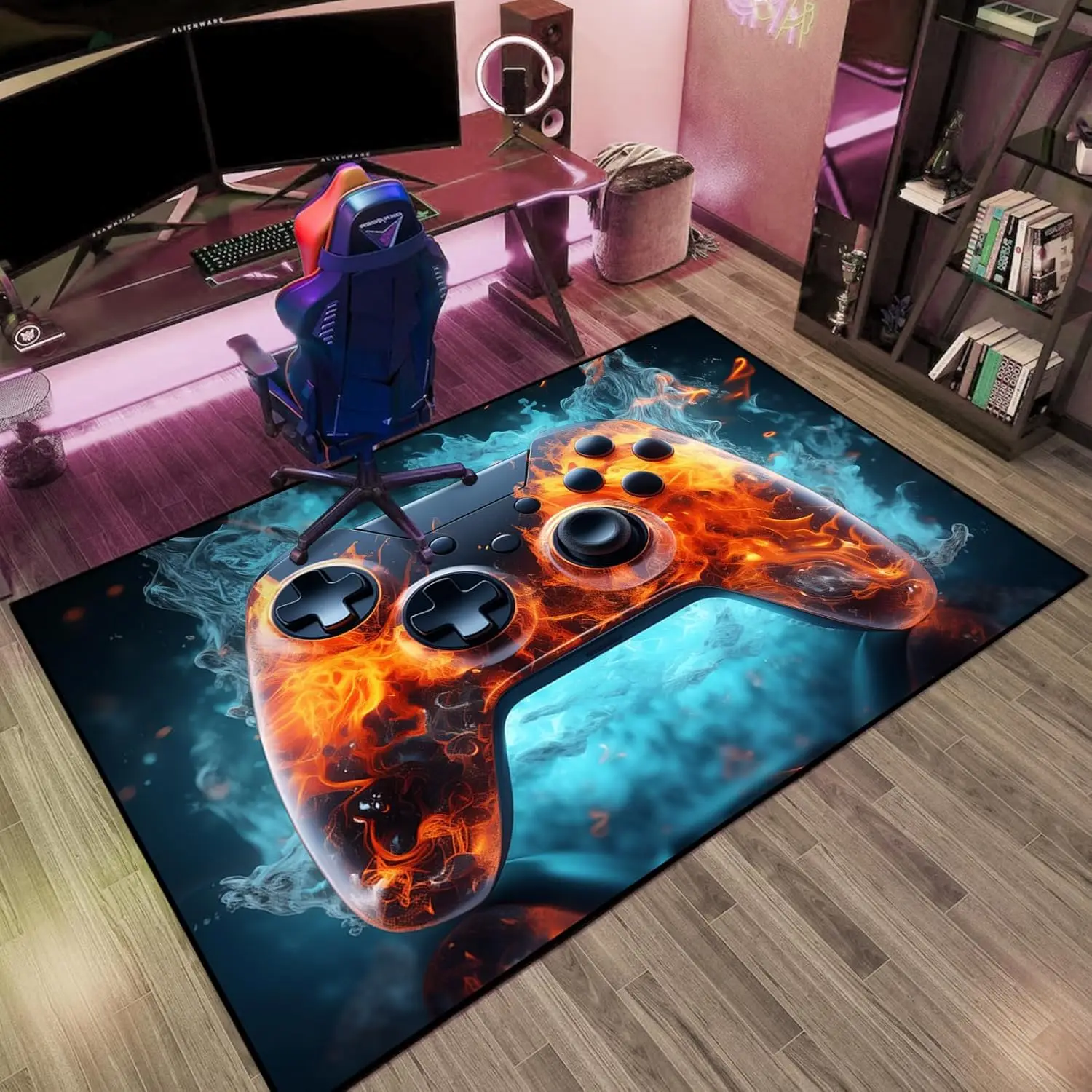 Fire & Ice Game Controller Print Area Rug, Fiery Blue Flame Pattern Floor Mat for Gaming Room, Bedroom, Non-Slip Washable Carpet
Fire & Ice Game Controller Print Area Rug, Fiery Blue Flame Pattern Floor Mat for Gaming Room, Bedroom, Non-Slip Washable Carpet