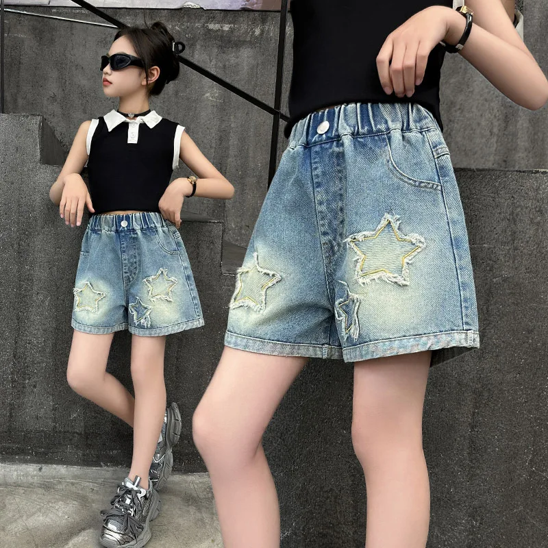 Korean Style Summer Teen Girls Fashion Star Embroidery Shorts For 4-14Years Cotton Kids Clothes School Casual Solid Denim Shorts
Korean Style Summer Teen Girls Fashion Star Embroidery Shorts For 4-14Years Cotton Kids Clothes School Casual Solid Denim Shorts