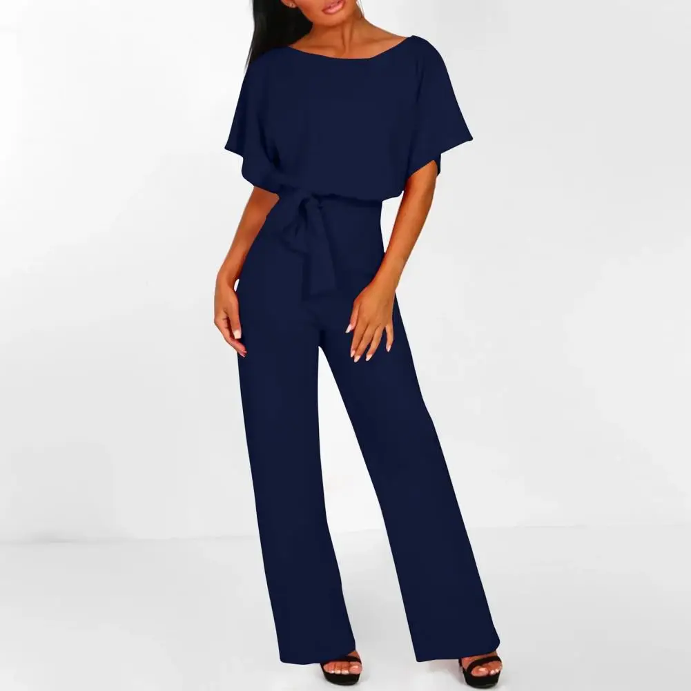 Trendy Women Jumpsuits Stylish Women's Short Sleeve Jumpsuit with Tie Waist Belt Wide Leg Pant Casual One-piece for Clubwear
Trendy Women Jumpsuits Stylish Women's Short Sleeve Jumpsuit with Tie Waist Belt Wide Leg Pant Casual One-piece for Clubwear