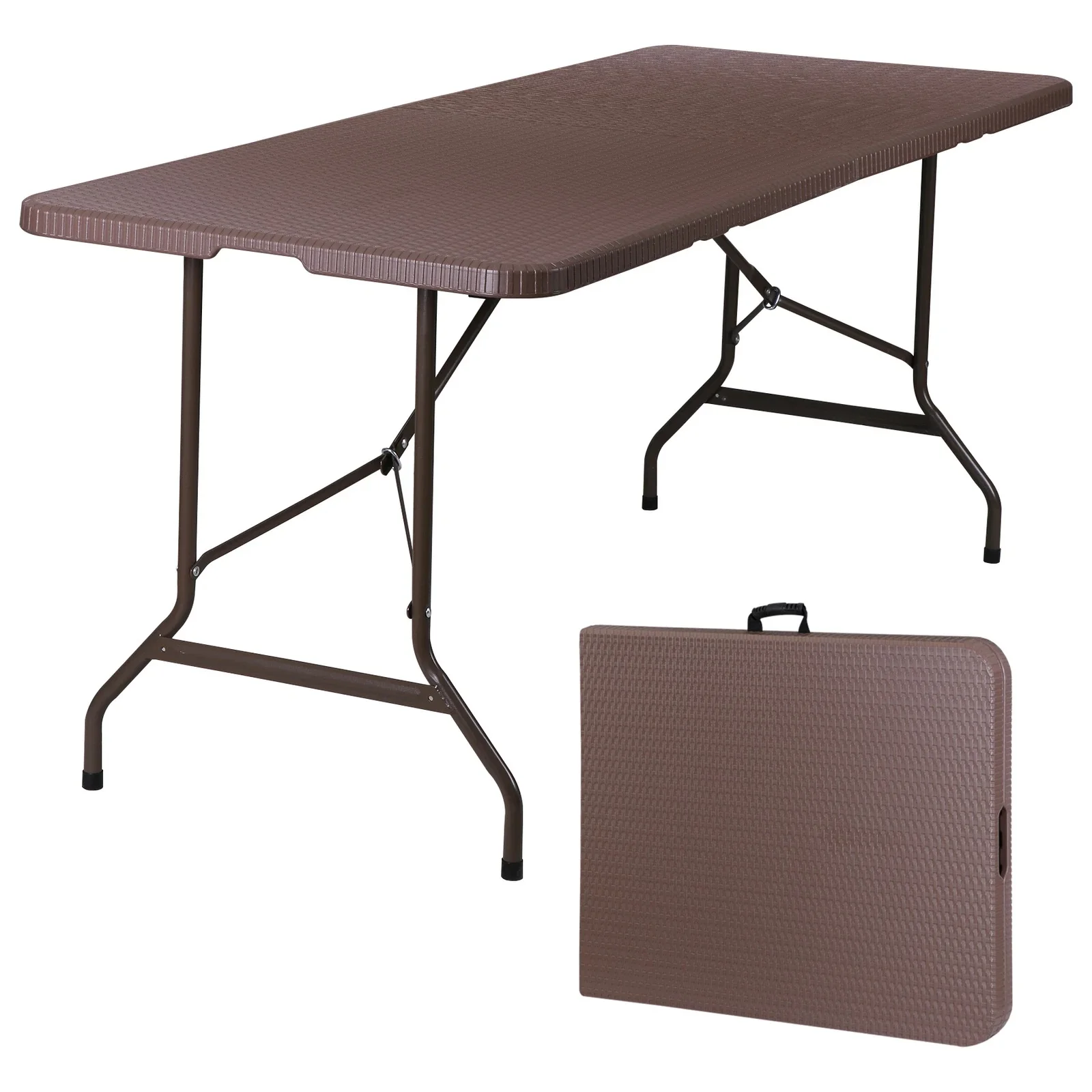 6 Ft Folding Table Indoor Outdoor Rattan plastic Card Picnic Dining Table Brown
6 Ft Folding Table Indoor Outdoor Rattan plastic Card Picnic Dining Table Brown