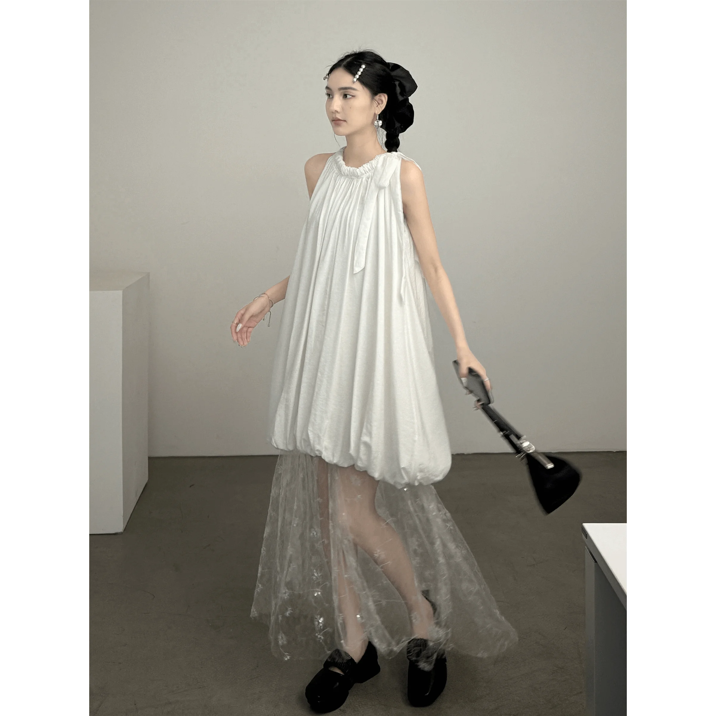 Korejpaa White Dress Temperament Korean Fashion Slimming Hanging Neck Mesh Splicing Lantern Dresses Women Gentle Vestidos
Korejpaa White Dress Temperament Korean Fashion Slimming Hanging Neck Mesh Splicing Lantern Dresses Women Gentle Vestidos