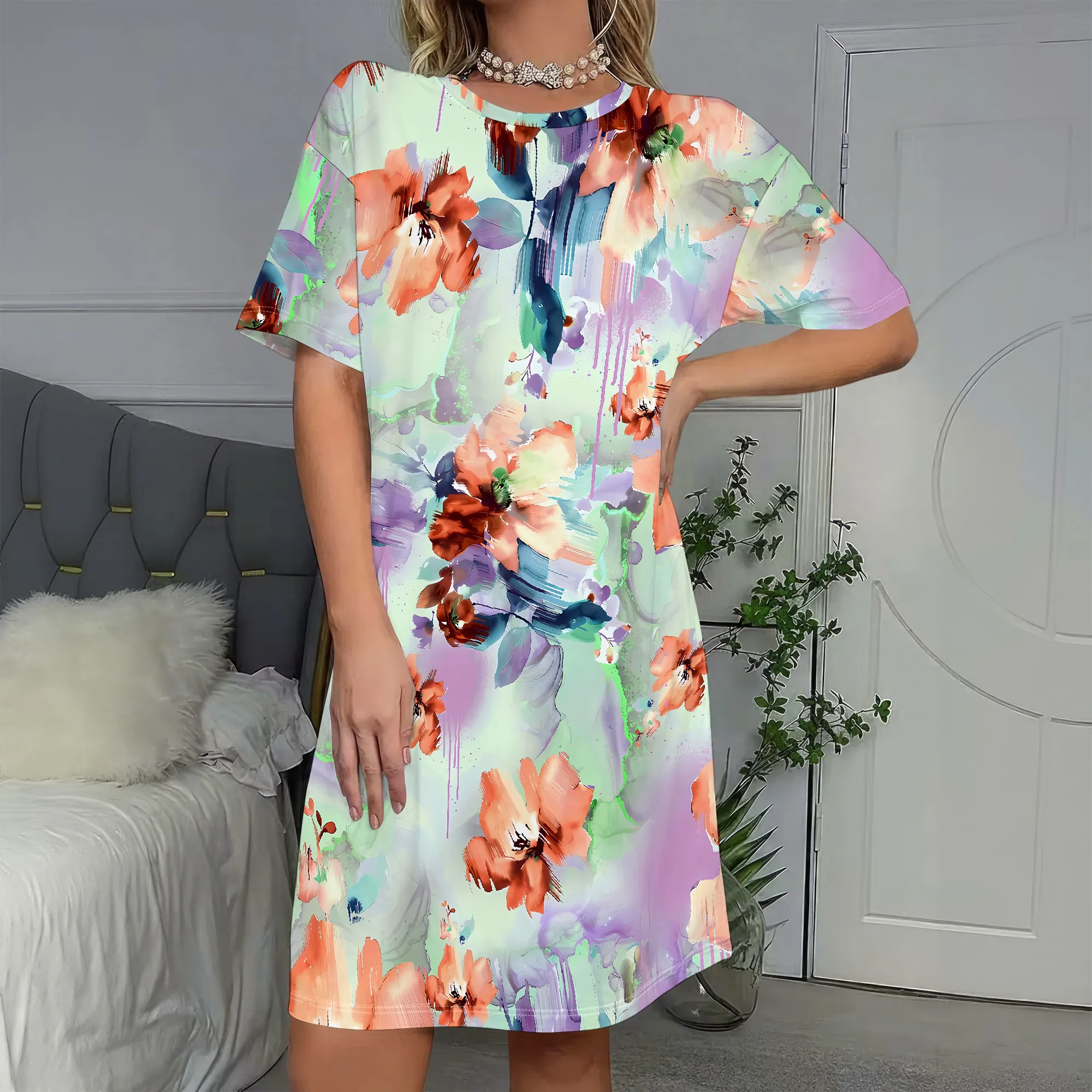 Watercolor Floral T-Shirt Dress, Abstract Art Print Tee Dress, Pastel Summer Casual Shift Dress for Women S-2XL
Watercolor Floral T-Shirt Dress, Abstract Art Print Tee Dress, Pastel Summer Casual Shift Dress for Women S-2XL