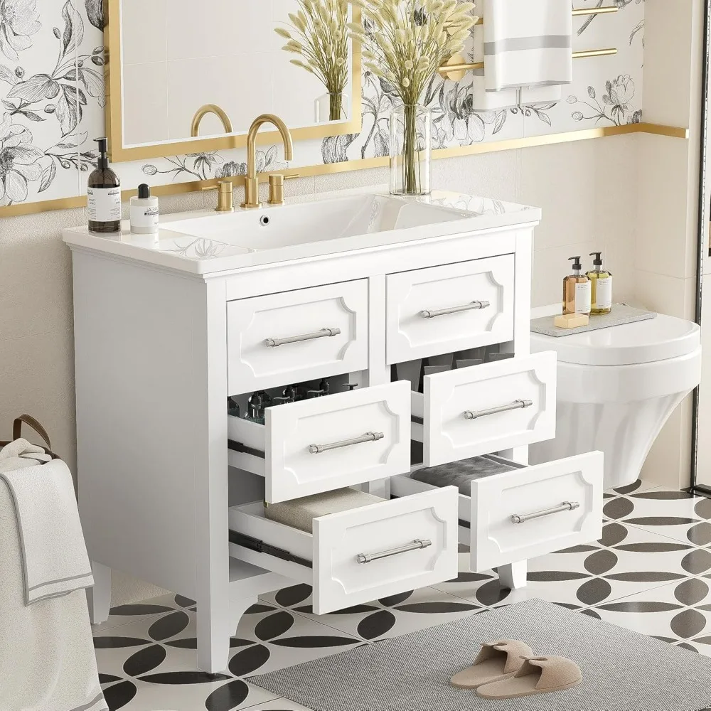 36 Inch Bathroom Vanity with Sink Top, Bathroom Vanity Storage Cabinet with 4 Drawers, Solid Wood Frame Bath Storage Vanitys
36 Inch Bathroom Vanity with Sink Top, Bathroom Vanity Storage Cabinet with 4 Drawers, Solid Wood Frame Bath Storage Vanitys