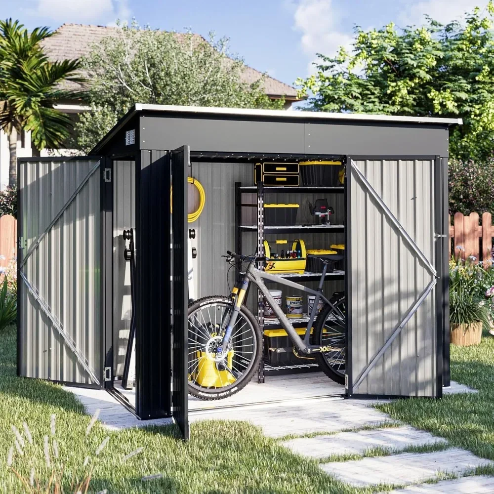 4' x 8' Shed Outdoor Storage Shed with Triple Lockable Door Metal Storage Cabinet with Slopping Roof for Tools Bicycles Storage
4' x 8' Shed Outdoor Storage Shed with Triple Lockable Door Metal Storage Cabinet with Slopping Roof for Tools Bicycles Storage