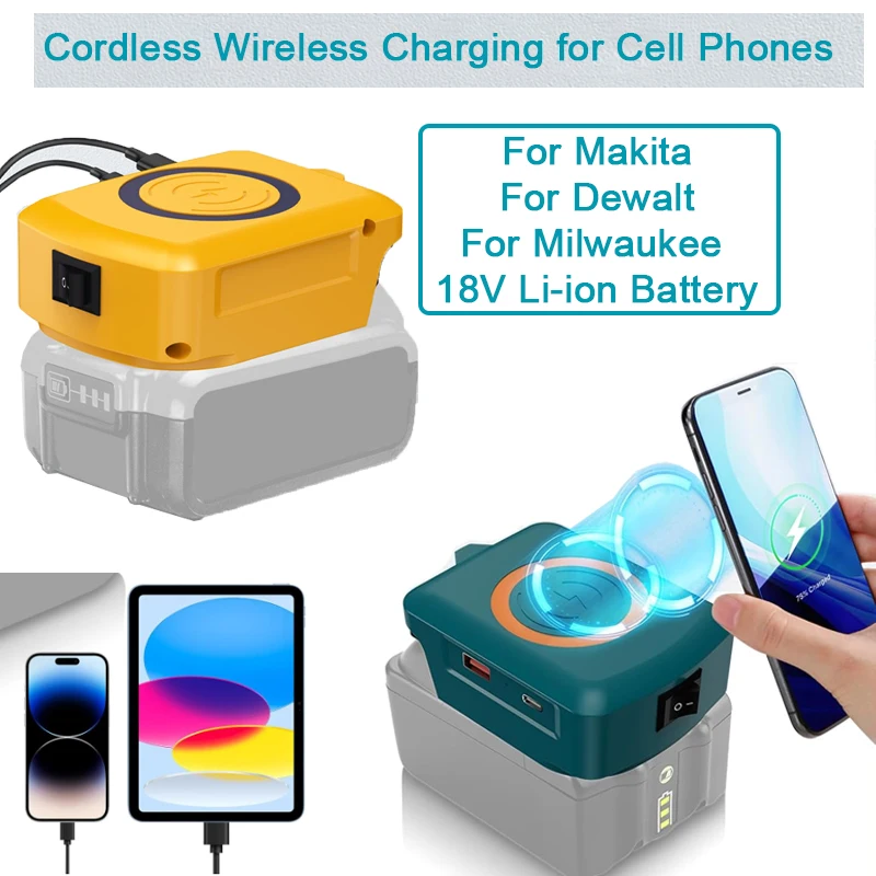 Li-ion Battery Wireless Phone Charger For Makita/Dewalt/Milwaukee 18V USB Adapter With Type-C Charges Port Portable Power Bank
Li-ion Battery Wireless Phone Charger For Makita/Dewalt/Milwaukee 18V USB Adapter With Type-C Charges Port Portable Power Bank