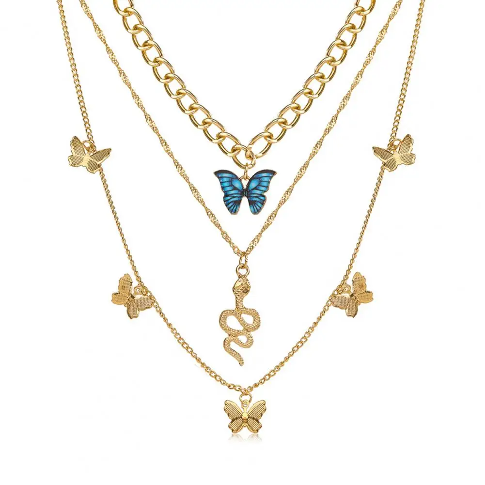 Butterfly Pendant Necklace Elegant Three-layered Butterfly Snake Pendant Necklace for Women Retro Golden Chain Jewelry for Wear
Butterfly Pendant Necklace Elegant Three-layered Butterfly Snake Pendant Necklace for Women Retro Golden Chain Jewelry for Wear