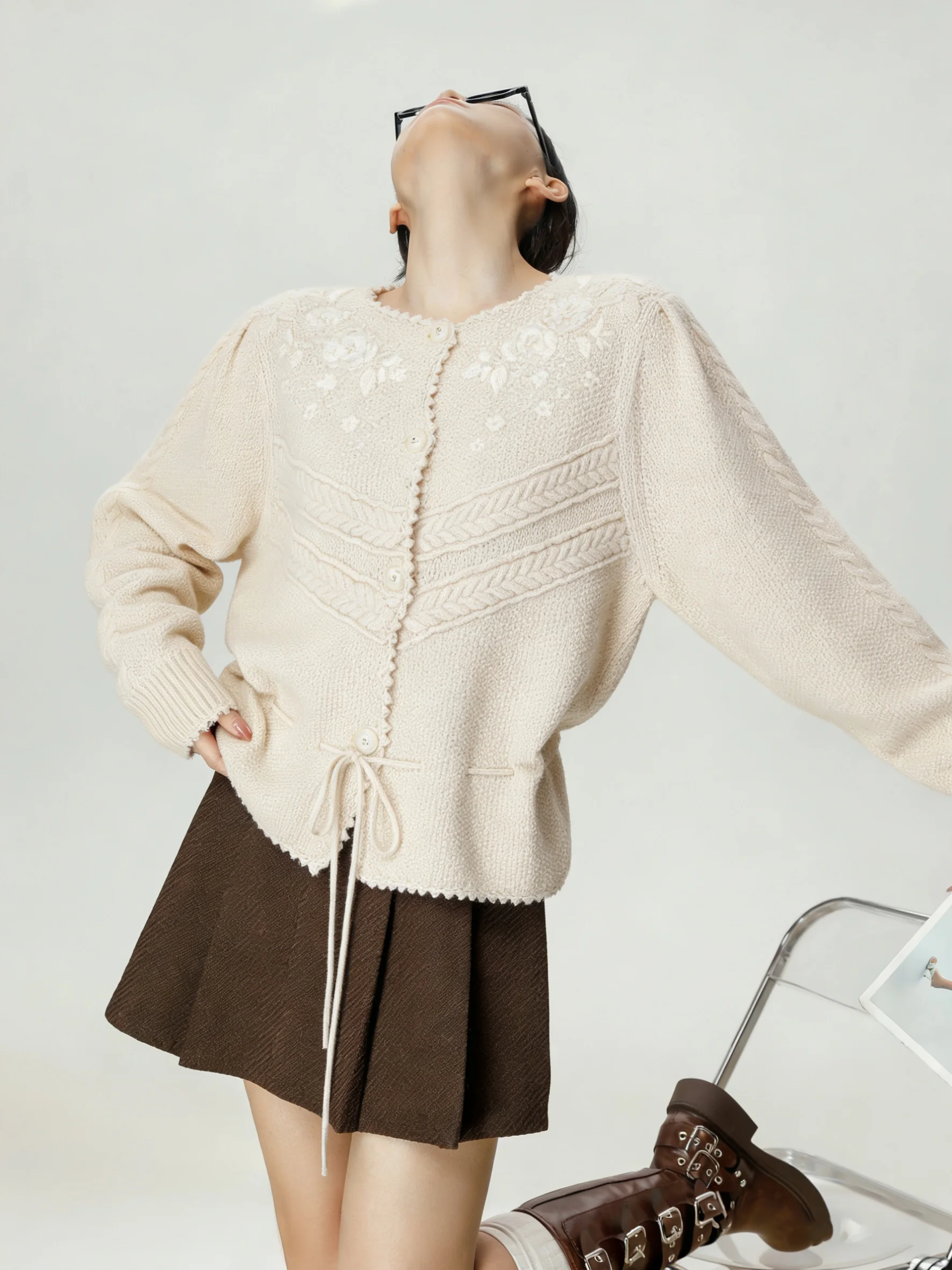 Ele Embroidered Knitted Open Cardigan Waist Cinched Dstring Sweater Pastel Color Unique Beautiful Miu Sle Spring Top
Ele Embroidered Knitted Open Cardigan Waist Cinched Dstring Sweater Pastel Color Unique Beautiful Miu Sle Spring Top