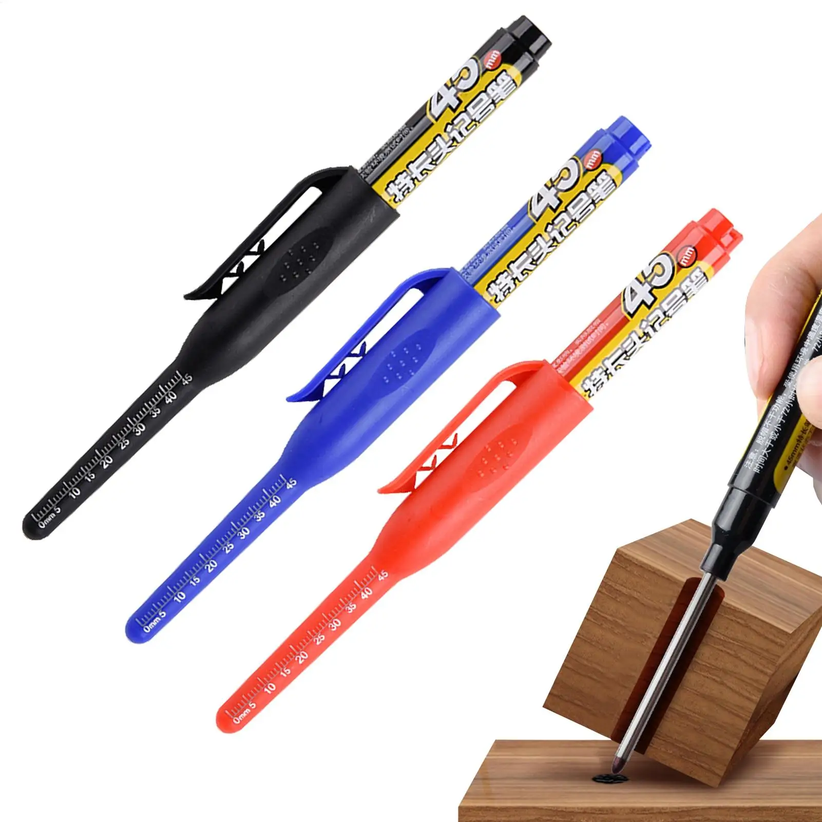 3Pcs Multi-Purpose 45mm Deep Drill Hole Long Nib Marker Pens Waterproof for Bathroom Woodworking Long Head Carpenter Pen
3Pcs Multi-Purpose 45mm Deep Drill Hole Long Nib Marker Pens Waterproof for Bathroom Woodworking Long Head Carpenter Pen