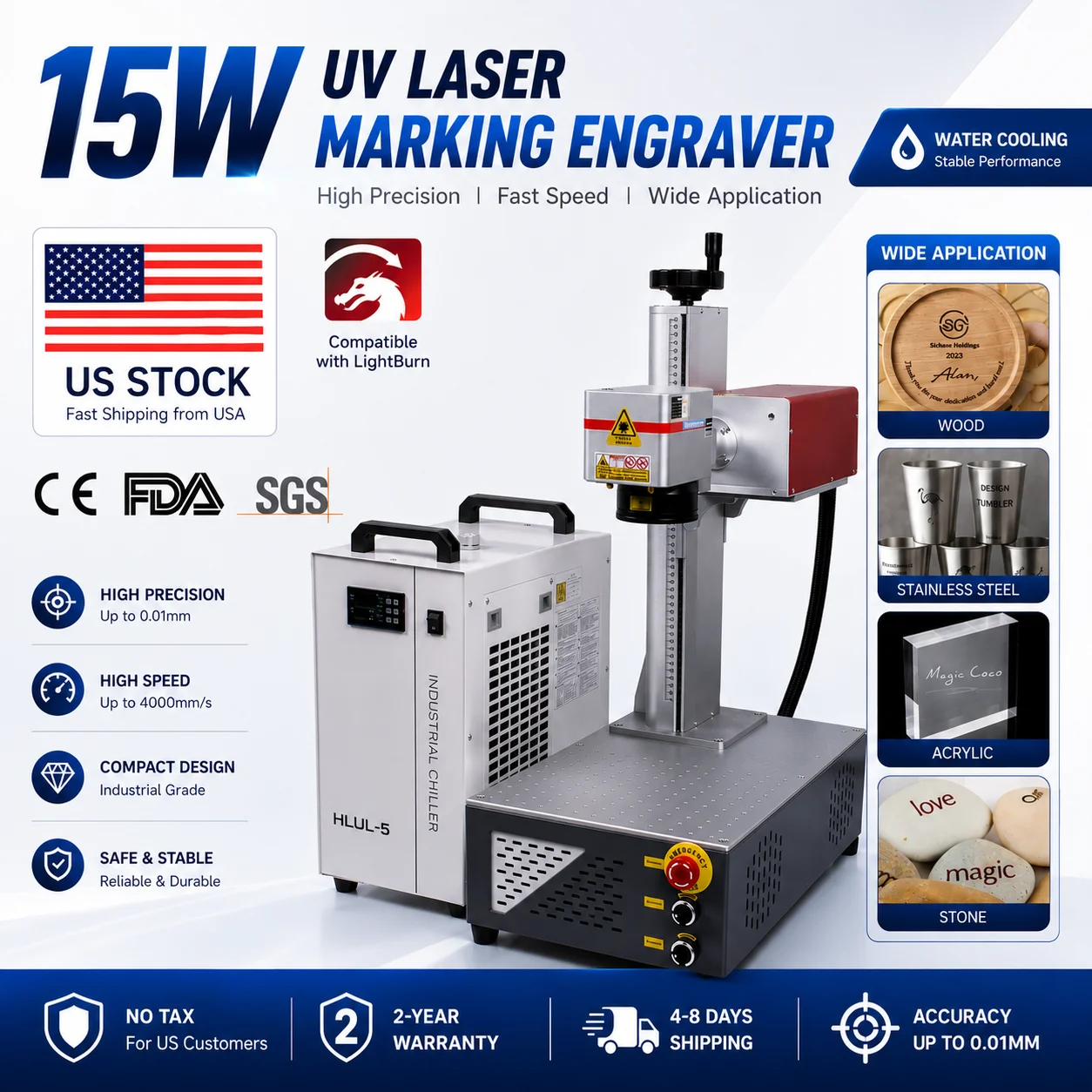15W 355nm UV Laser Marking Machine High Precision Laser Engraver for Glass Plastic Wood PVC Leather Acrylic Metal Water-Cooled UV Laser Marker
15W 355nm UV Laser Marking Machine High Precision Laser Engraver for Glass Plastic Wood PVC Leather Acrylic Metal Water-Cooled UV Laser Marker